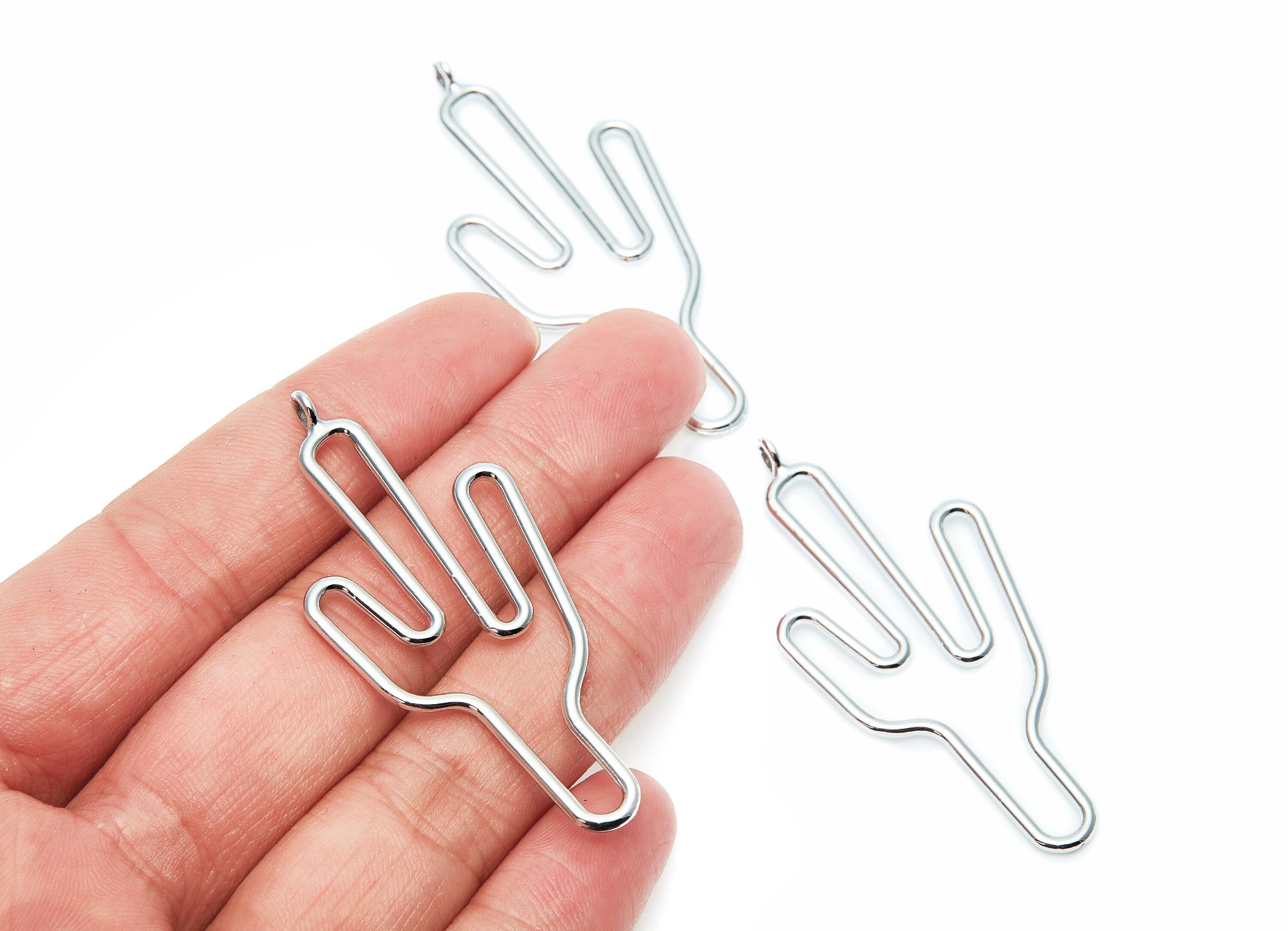 Big Cactus Shaped Charms- Zinc Alloy Earring Finding - Nickel / Silver Tone - Alloy Pendant for Necklace - 57.2x28.15x2mm - ZZ1270N - DOMEDBAZAAR