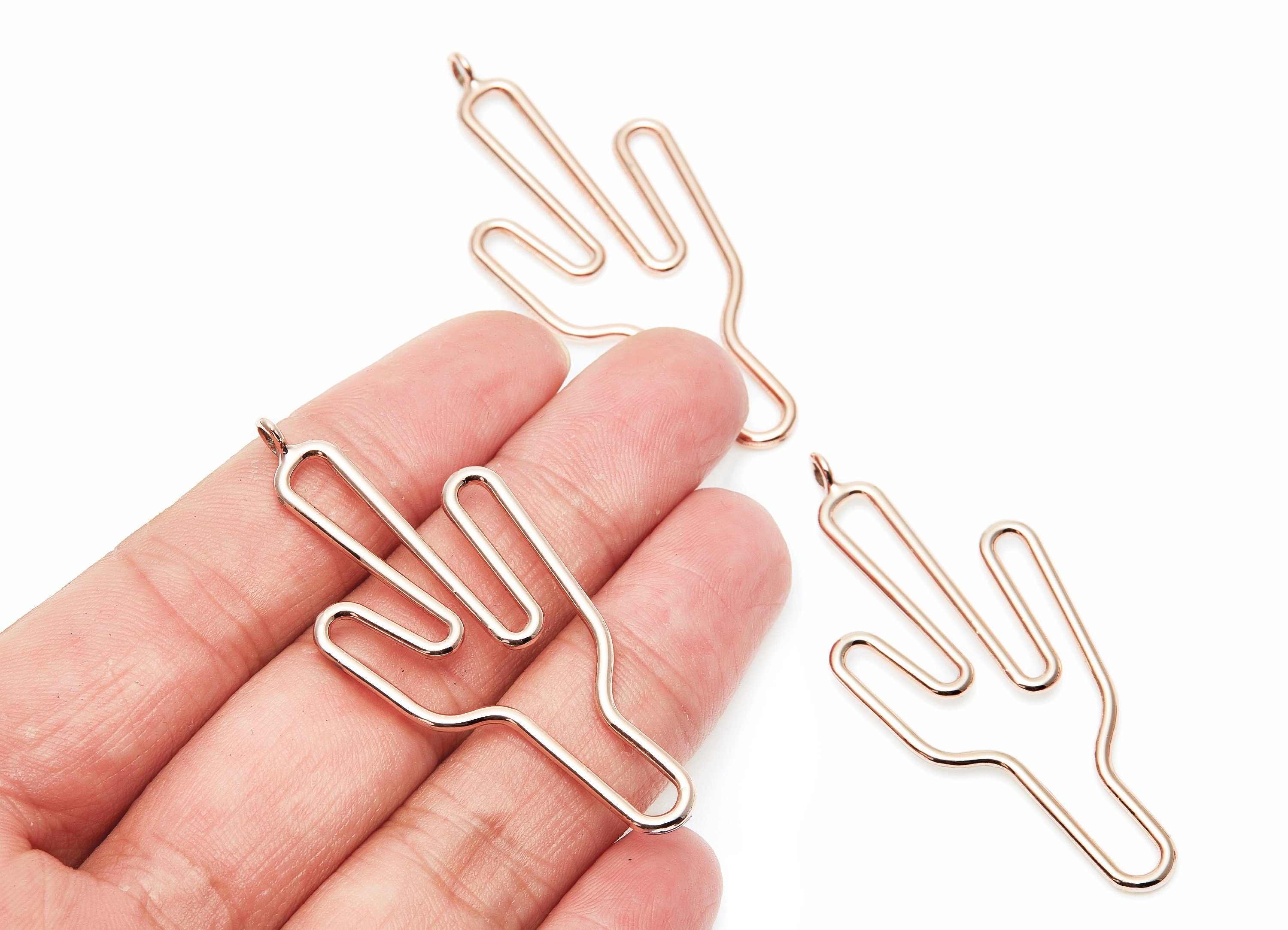 Big Cactus Shaped Charms- Zinc Alloy Earring Finding - Rose Tone - Alloy Pendant for Necklace - 57.2x28.15x2mm - ZZ1270R - DOMEDBAZAAR