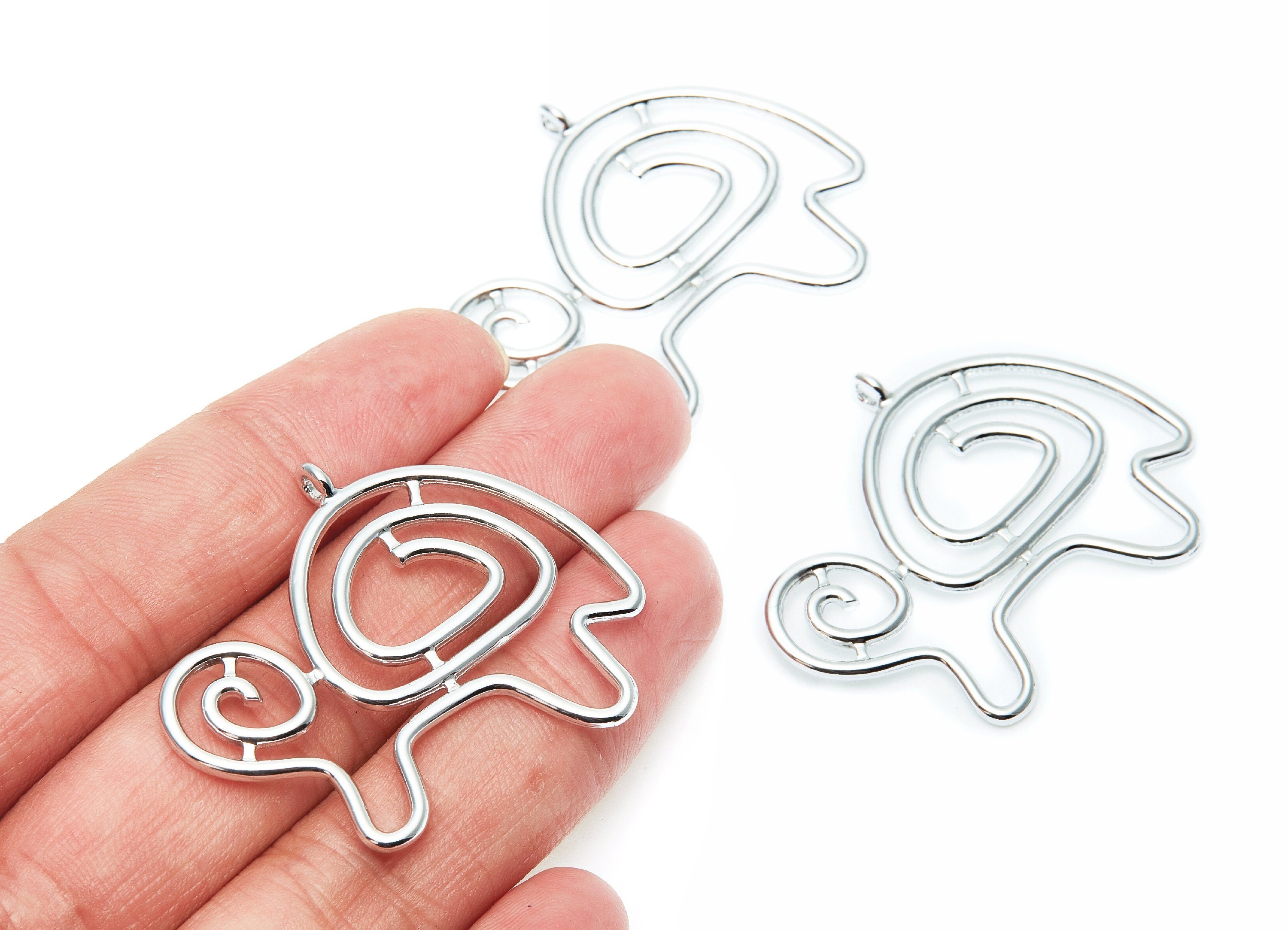 Big Turtle Shaped Charms- Zinc Alloy Earring Finding - Nickel / Silver Tone - Alloy Pendant for Necklace - 46.1x35.48x2.34 - ZZ1272N - DOMEDBAZAAR