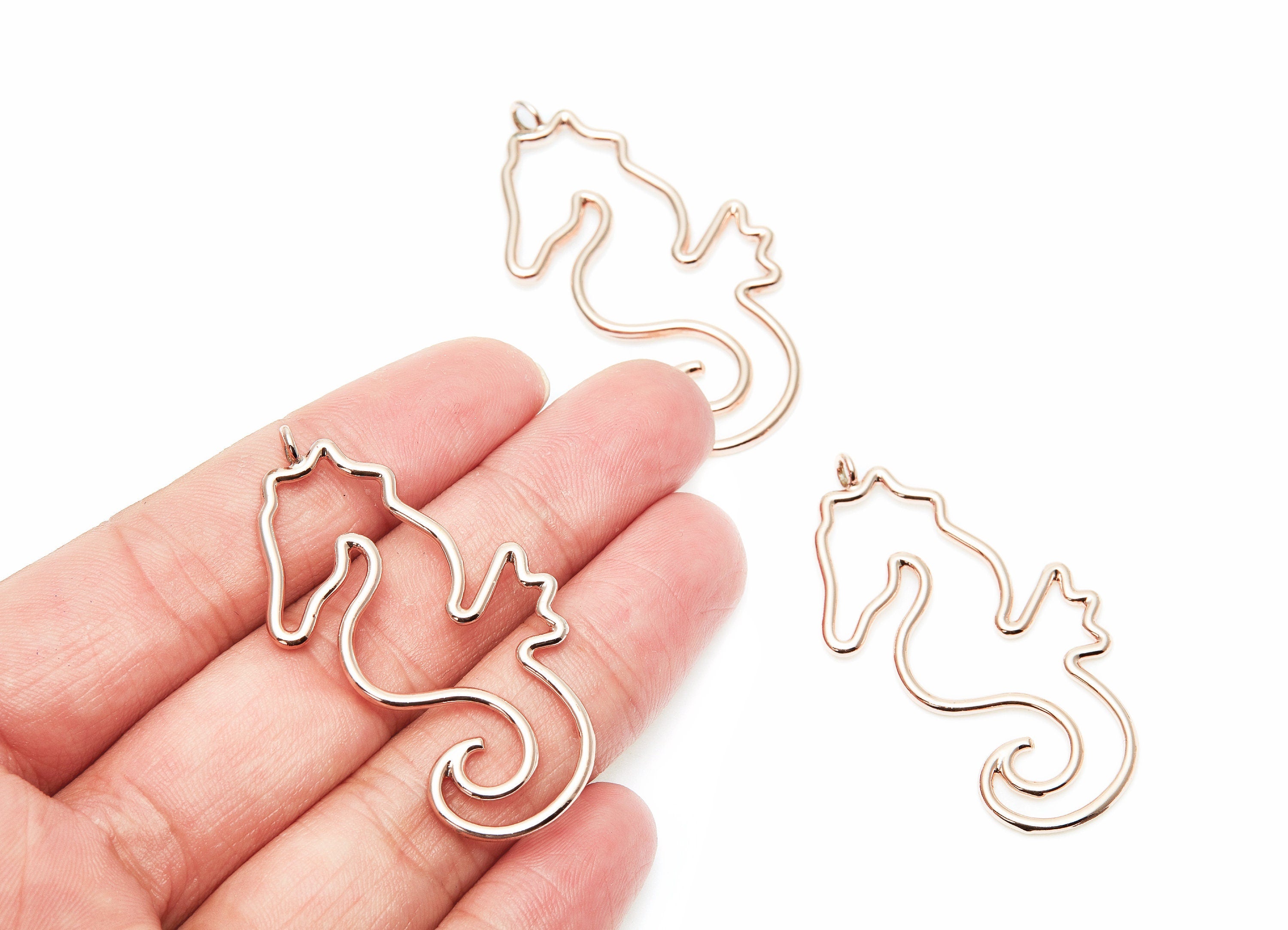 Big SeaHorse Shaped Charms- Zinc Alloy Earring Finding - Rose - Alloy Pendant for Necklace - 51.5x23.3x2.1mm - ZZ1276R - DOMEDBAZAAR