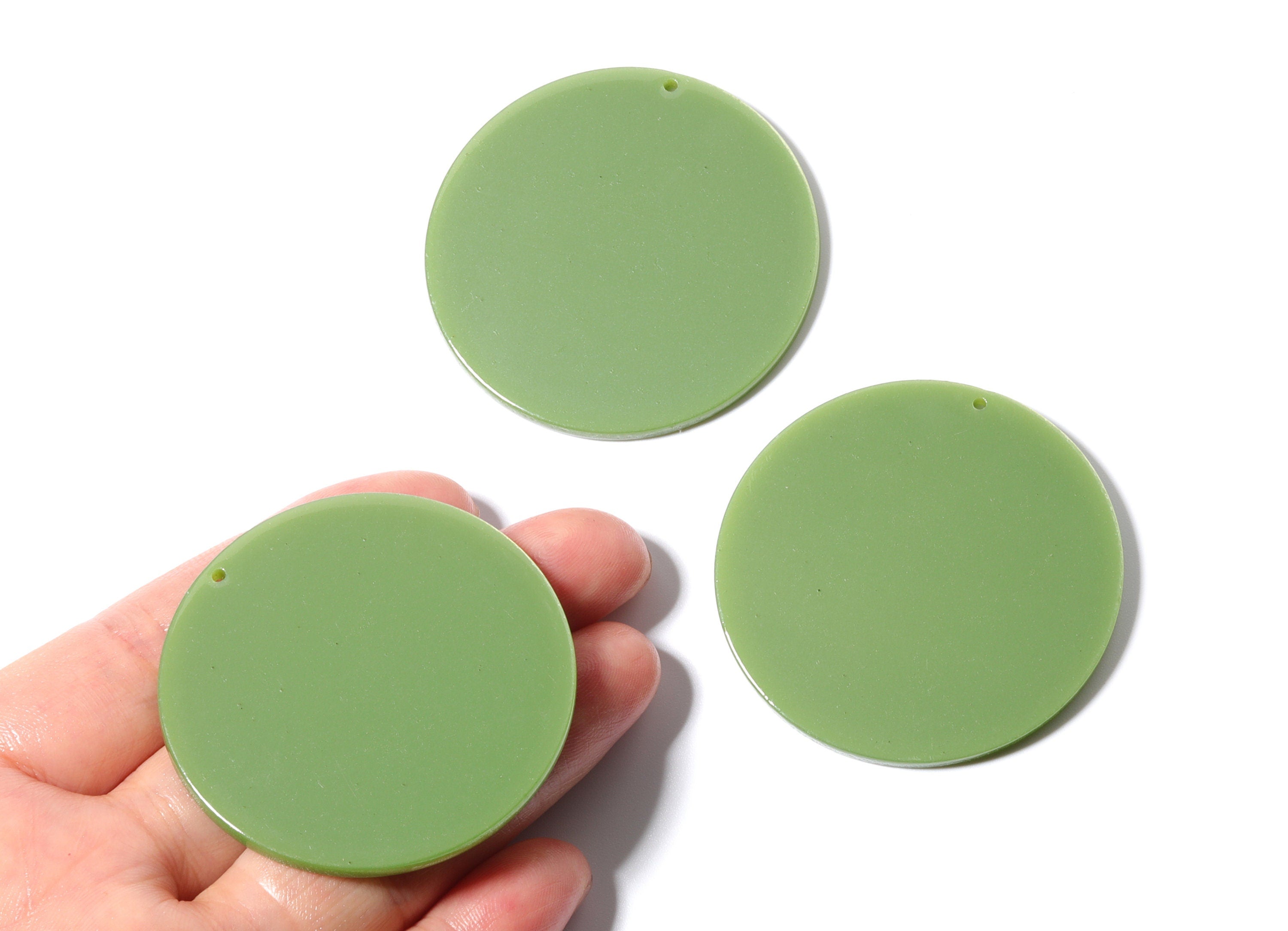 Acetate Acrylic Earring Charms - Solid Green Tortoise Shell Earrings - Coin Shaped Pendant - Color Code: A80 - 47.78x47.78x2.75mm - AC1160B - DOMEDBAZAAR