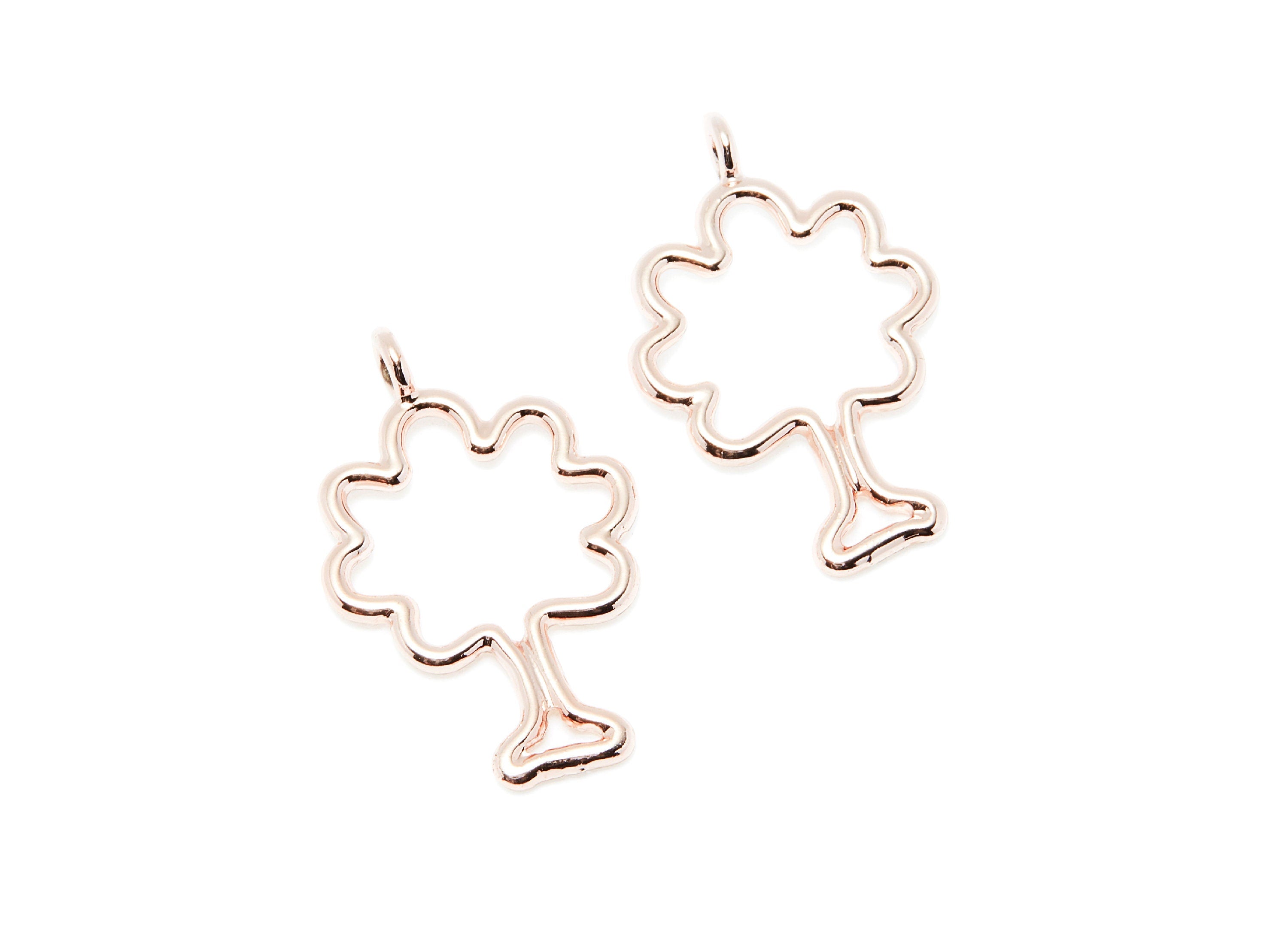 Tree Shaped Charms- Zinc Alloy Earring Finding - Rose Tone - Alloy Pendant for Necklace - 28x18x1.81mm - ZZ1289R - DOMEDBAZAAR