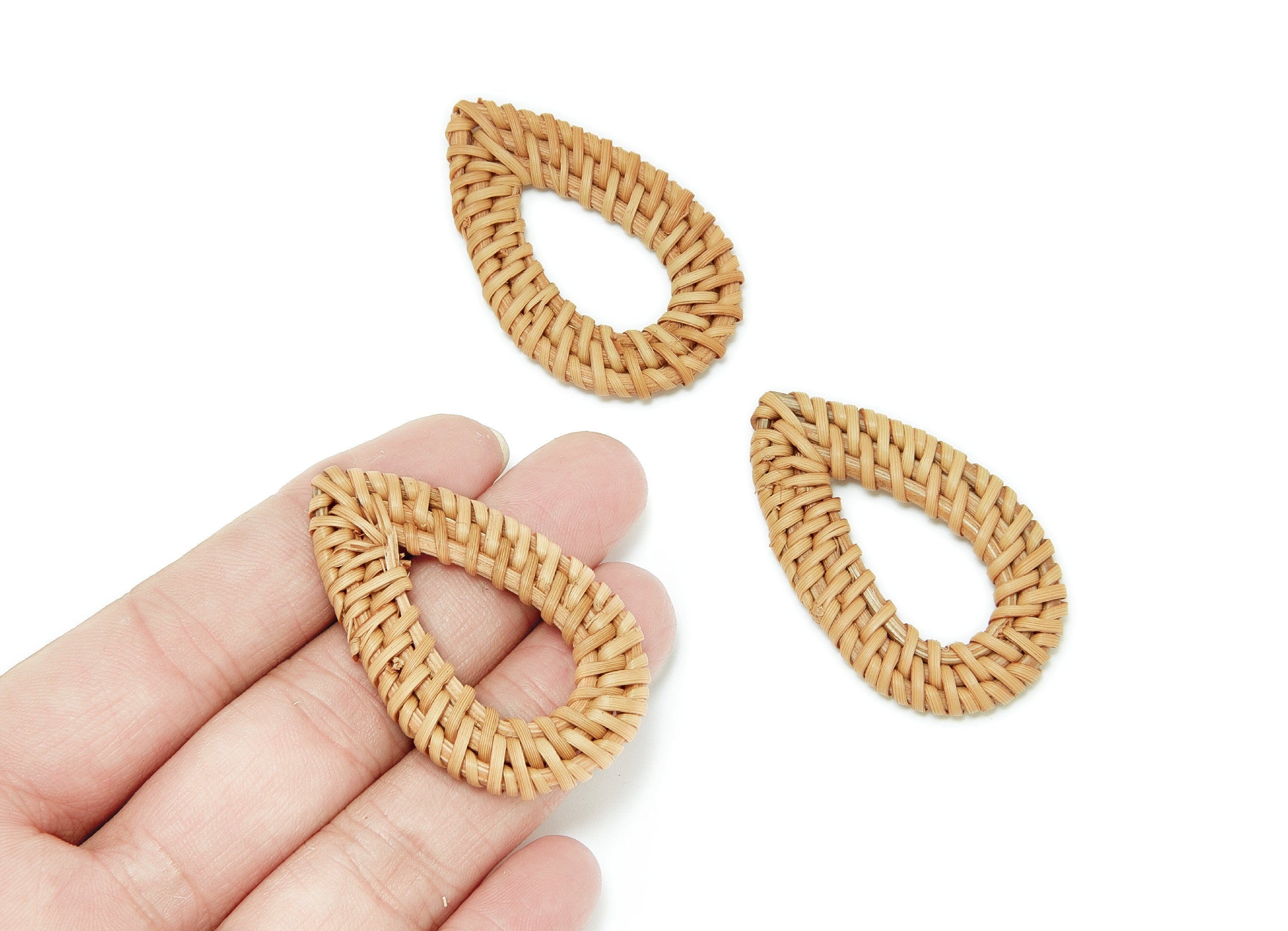 Handwoven Rattan Earrings - Drop Shaped Rattan Pendant - Wooden Straw Earring - Jewelery Handmade - 51x51x4.94mm - RT1057 - DOMEDBAZAAR