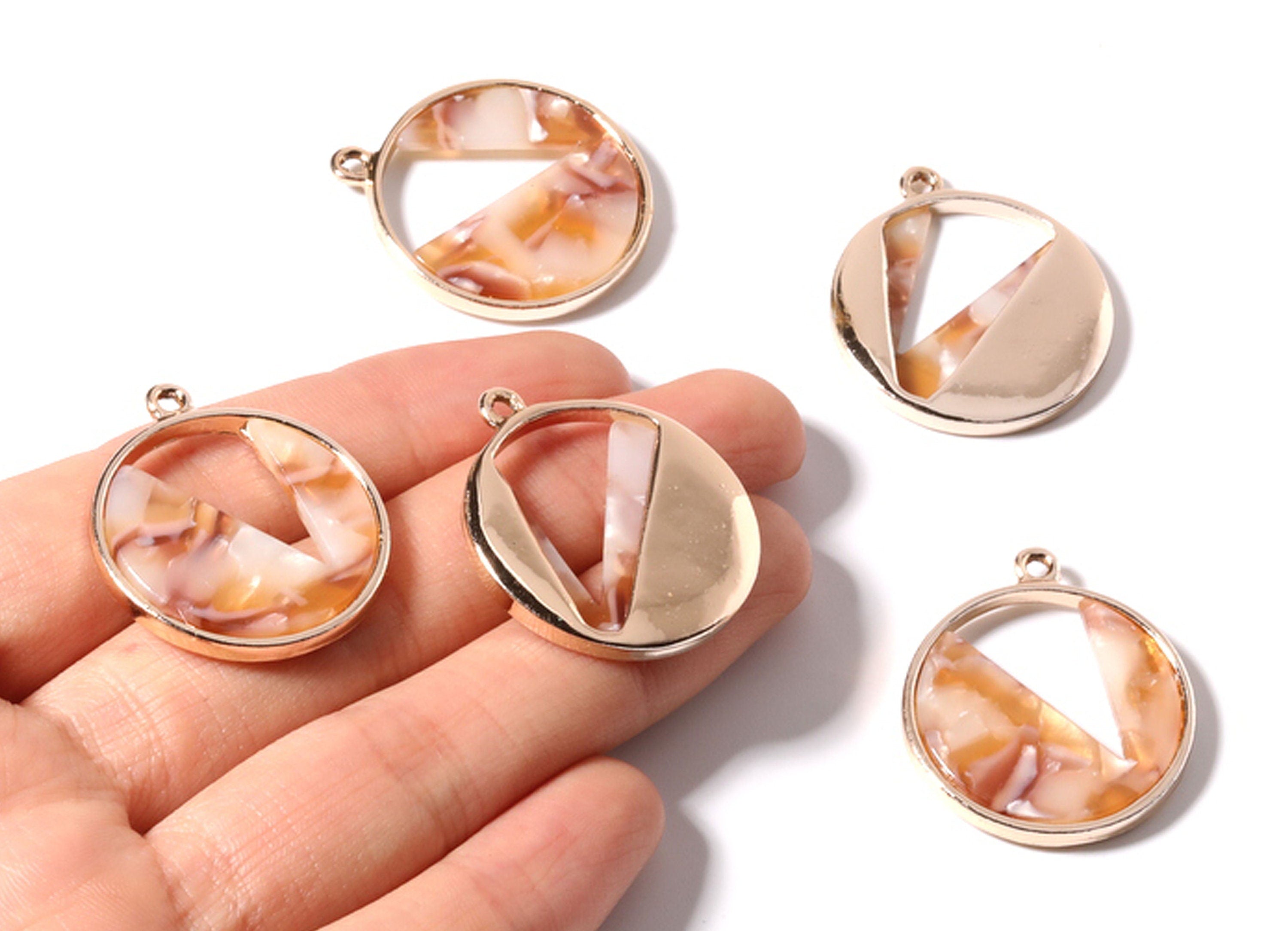 Alloy Frame Cellulose Acetate Charms - Acetate Acrylic Earring Charms - Circle Shaped Pendant -Jewelery Making- 28.76x24.58x3.2mm - AC1184C - DOMEDBAZAAR