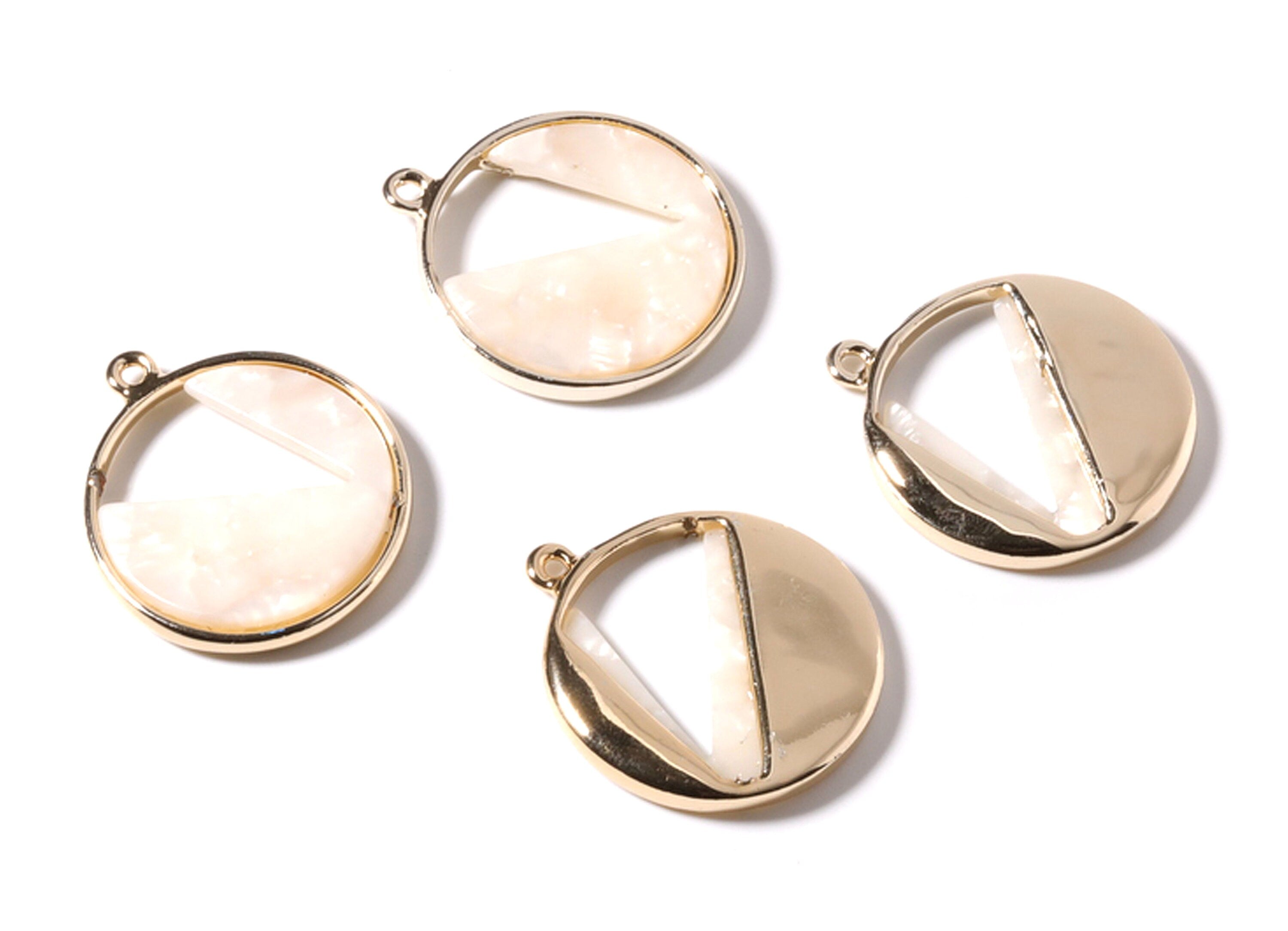 Alloy Frame Cellulose Acetate Charms - Acetate Acrylic Earring Charms - Circle Shaped Pendant -Jewelery Making- 28.76x24.58x3.2mm - AC1184D - DOMEDBAZAAR