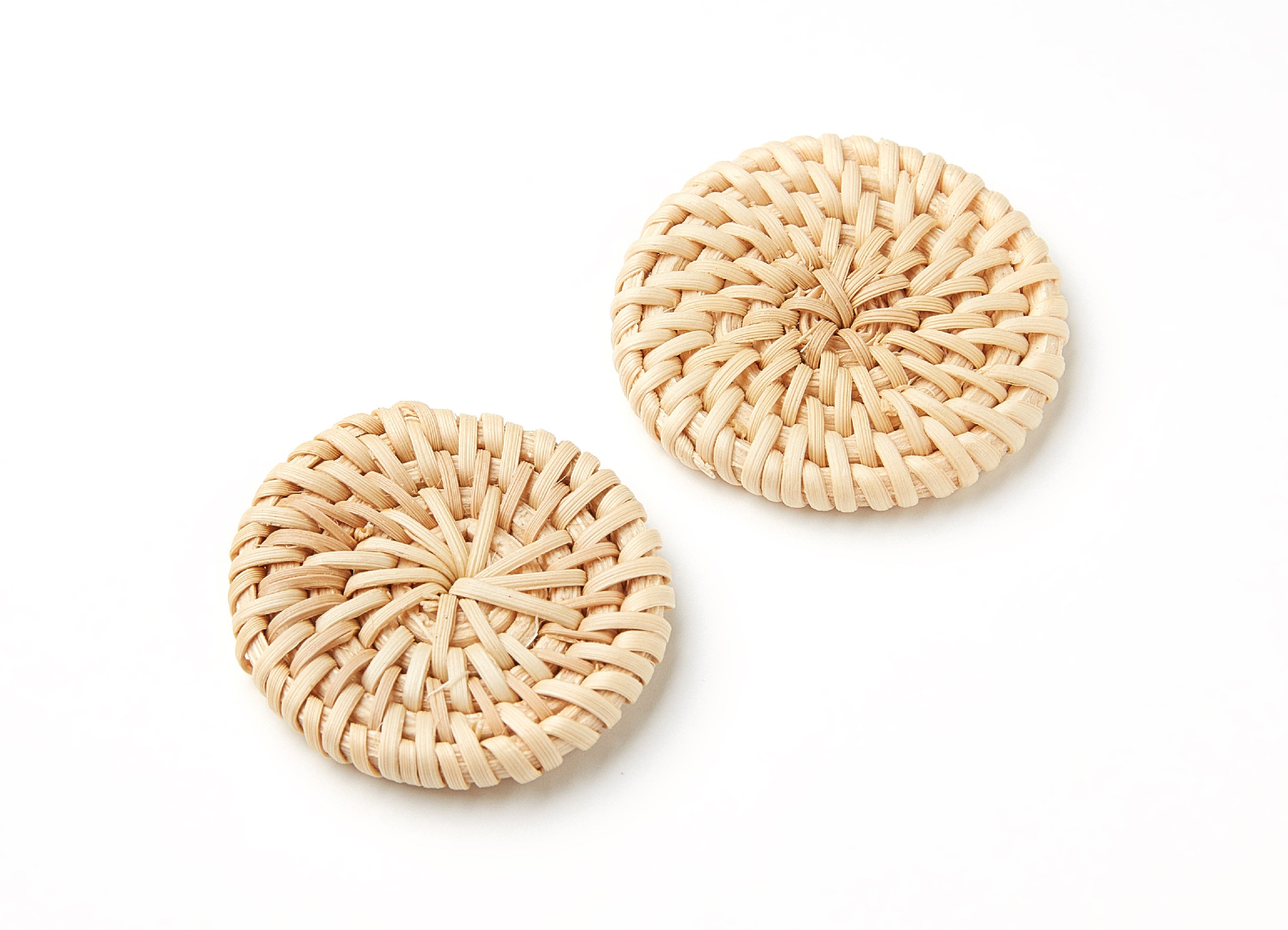 Handwoven Rattan Earrings - Coin Shaped Rattan Pendant - Wooden Straw Earring - Jewelery Handmade - 42.72x42.72x5.23mm - RT1016 - DOMEDBAZAAR