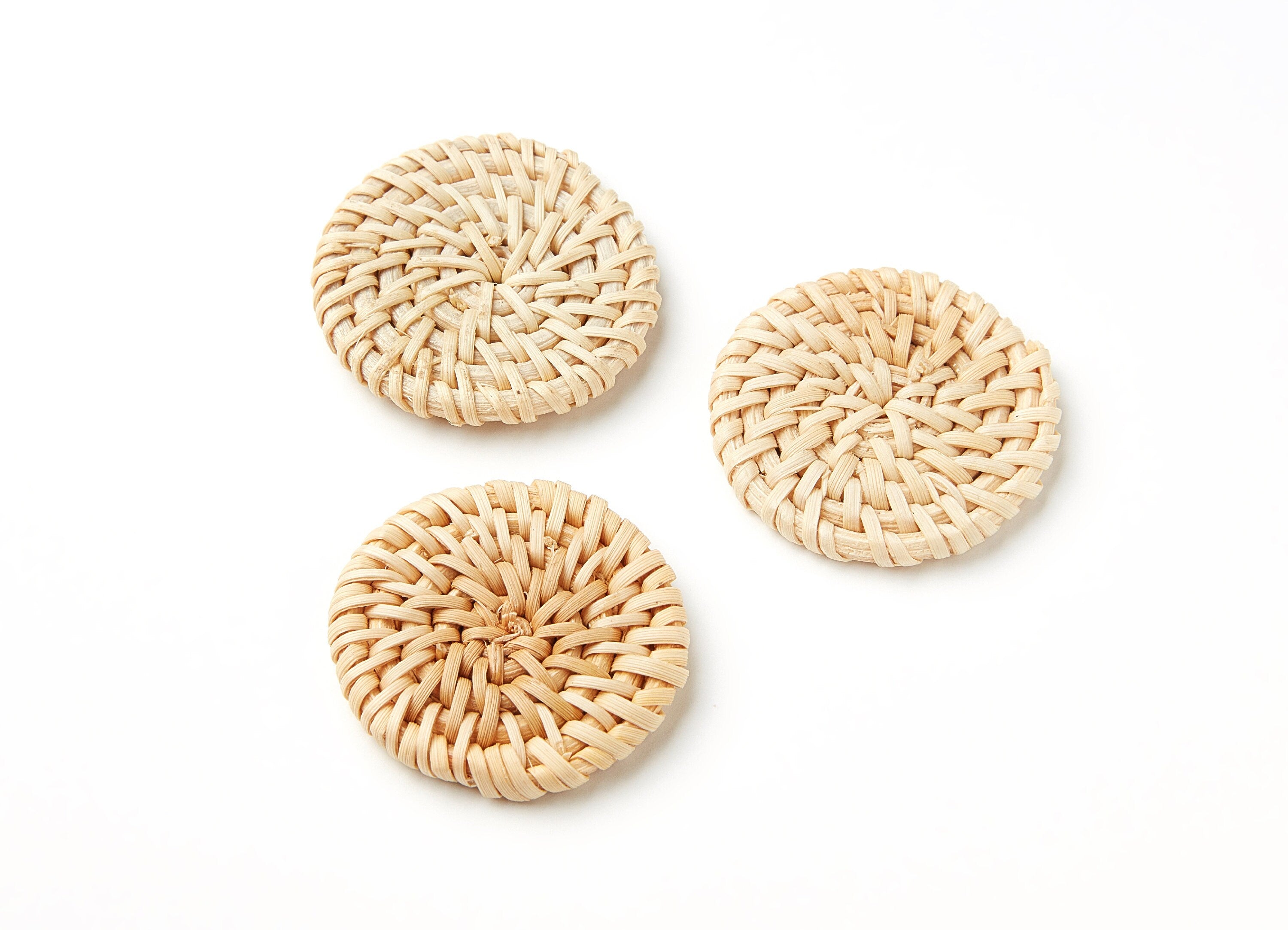 Handwoven Rattan Earrings - Coin Shaped Rattan Pendant - Wooden Straw Earring - Jewelery Handmade - 42.72x42.72x5.23mm - RT1016 - DOMEDBAZAAR