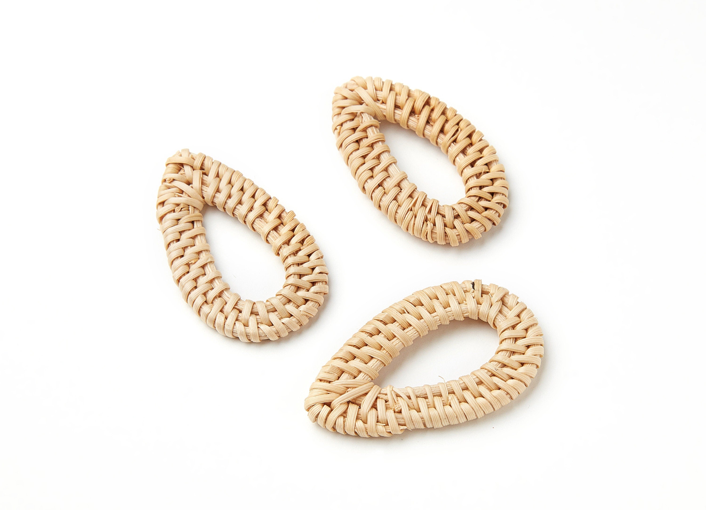 Handwoven Rattan Earrings - Drop Shaped Rattan Pendant - Wooden Straw Earring - Jewelery Handmade - 50.7x32.5x5.1mm - RT1018 - DOMEDBAZAAR