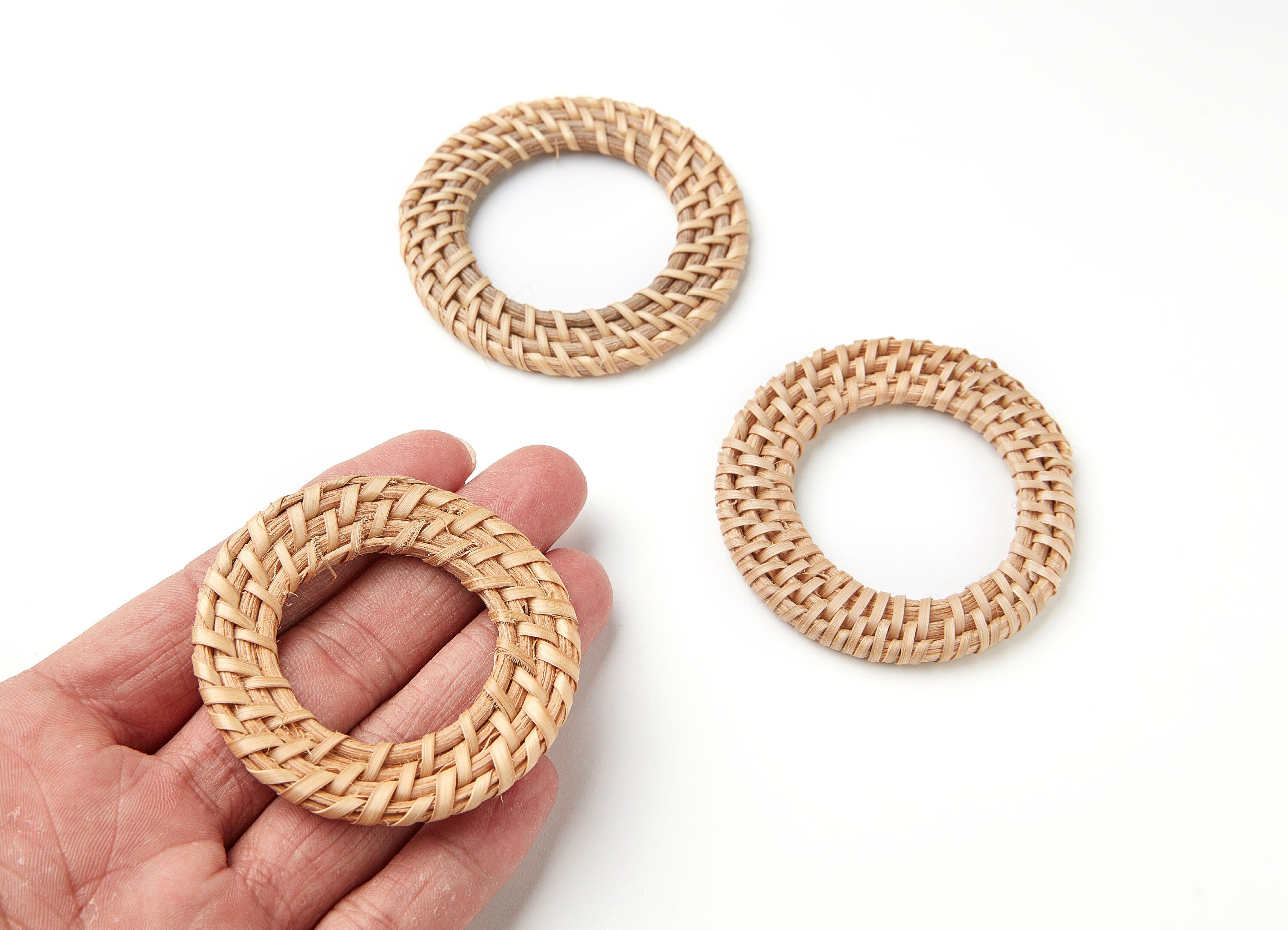 Handwoven Rattan Earrings - Round Shaped Rattan Pendant - Wooden Straw Earring - Jewelery Handmade - 55.75x55.75x4.75mm - RT1038 - DOMEDBAZAAR