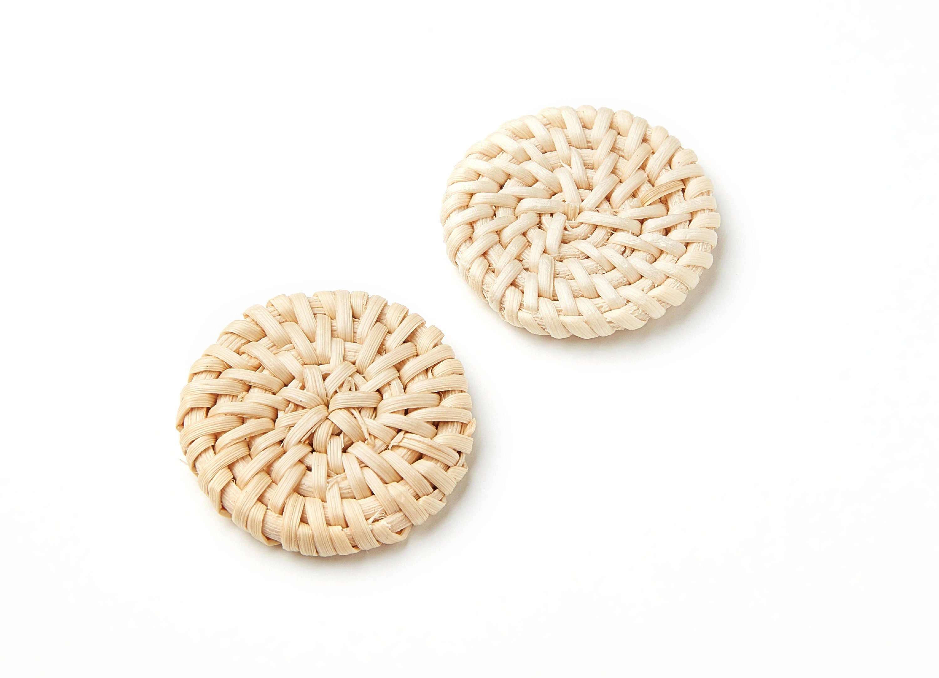 Handwoven Rattan Earrings - Coin Shaped Rattan Pendant - Wooden Straw Earring - Jewelery Handmade - 35.89x35.89x5.29mm - RT1011 - DOMEDBAZAAR