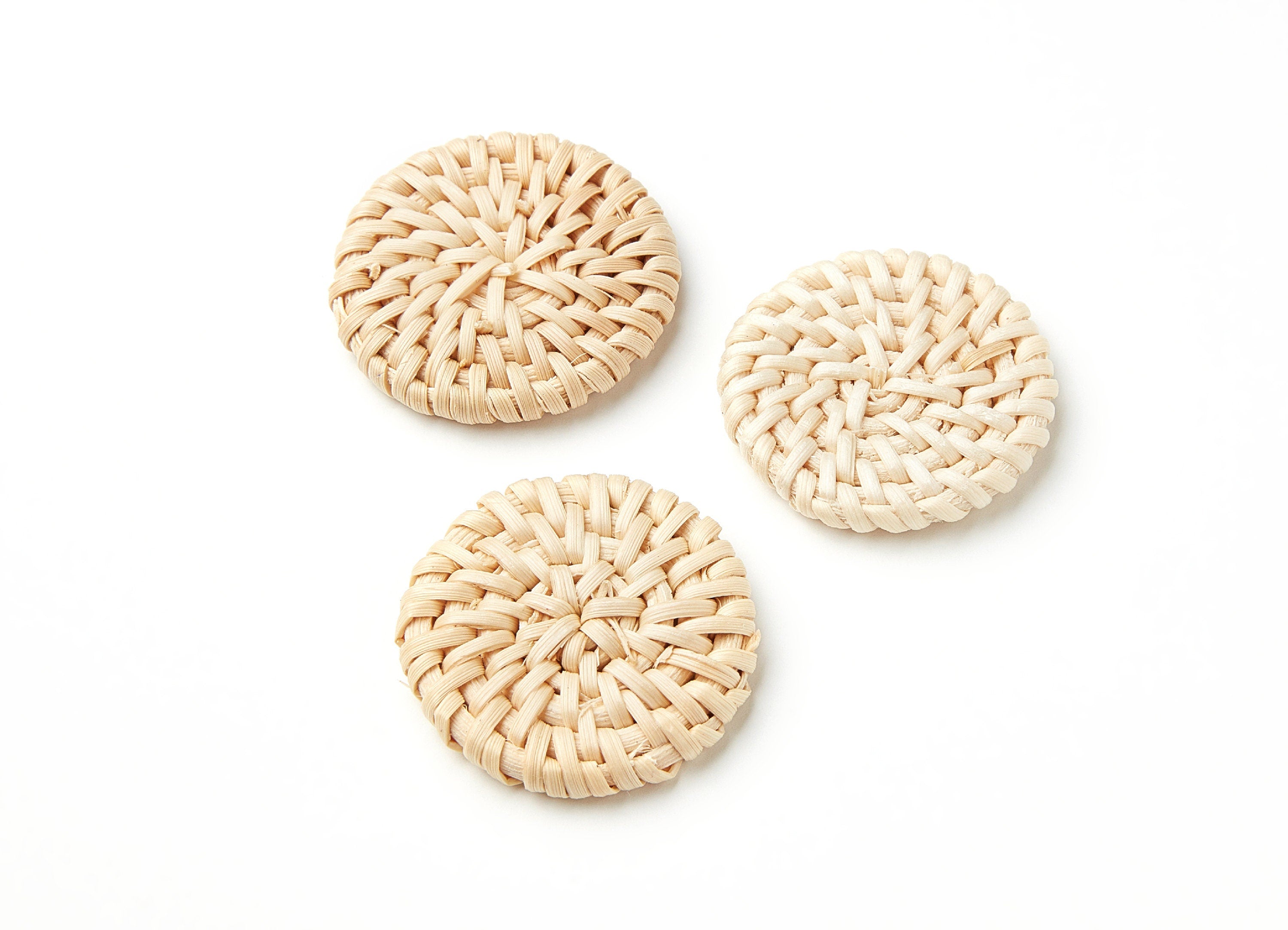 Handwoven Rattan Earrings - Coin Shaped Rattan Pendant - Wooden Straw Earring - Jewelery Handmade - 35.89x35.89x5.29mm - RT1011 - DOMEDBAZAAR