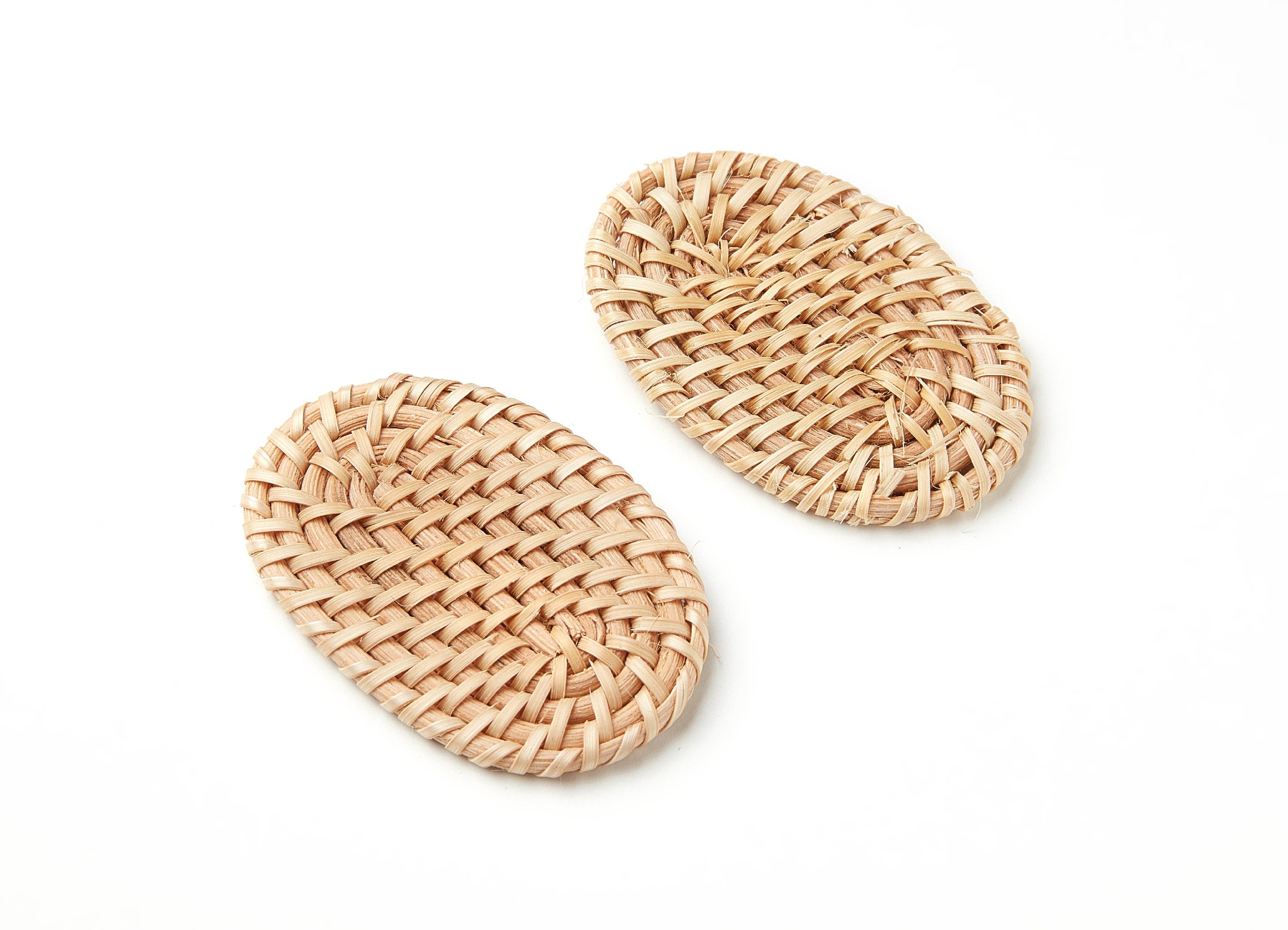 Handwoven Rattan Earrings - Oval Shaped Rattan Pendant - Wooden Straw Earring - Jewelery Handmade - 63.98x40.7x4.61mm - RT1008 - DOMEDBAZAAR