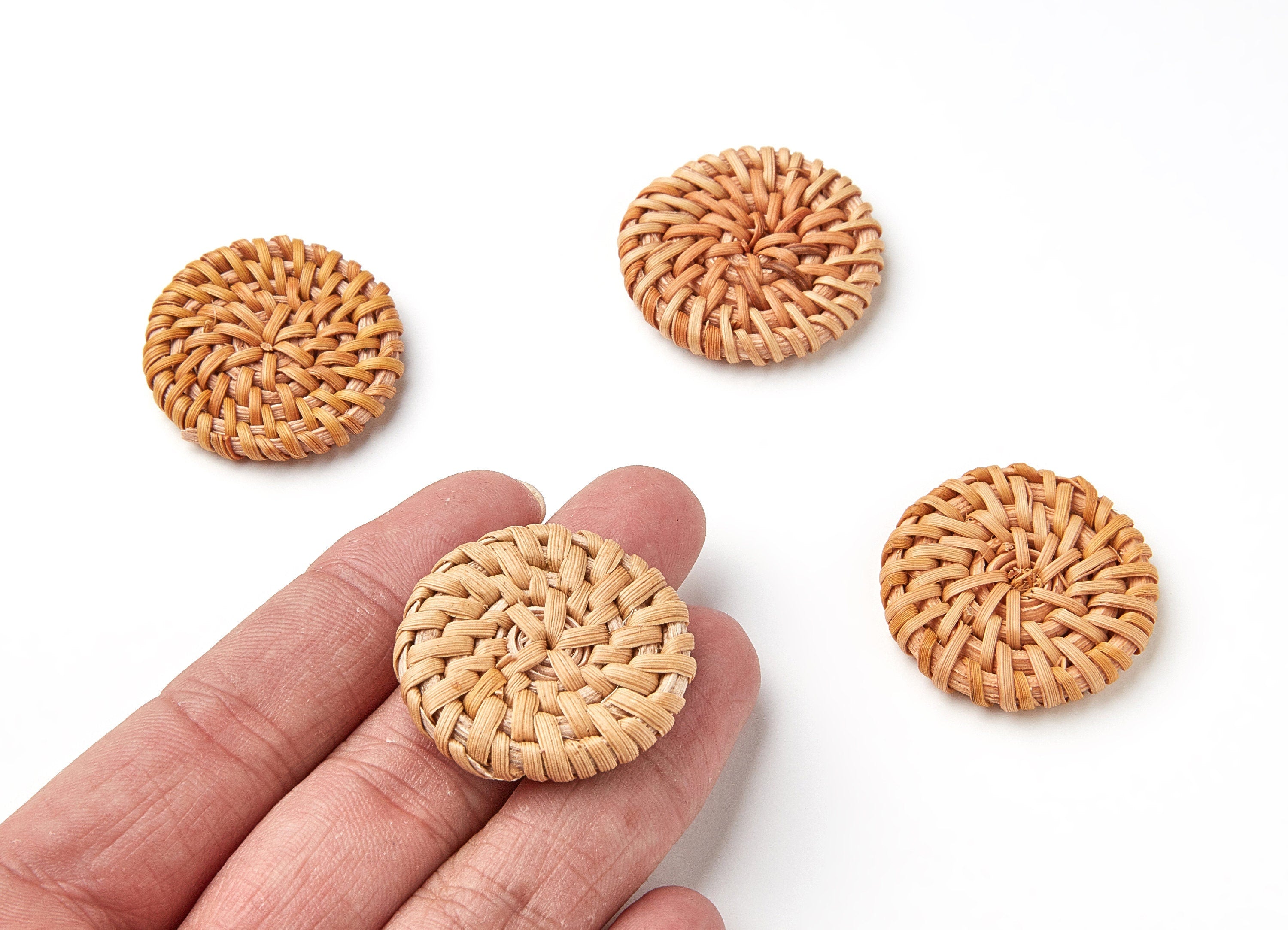 Handwoven Rattan Earrings - Round Shaped Rattan Pendant - Wooden Straw Earring - Jewelery Handmade - 29.88x29.88x4.8mm - RT1049 - DOMEDBAZAAR