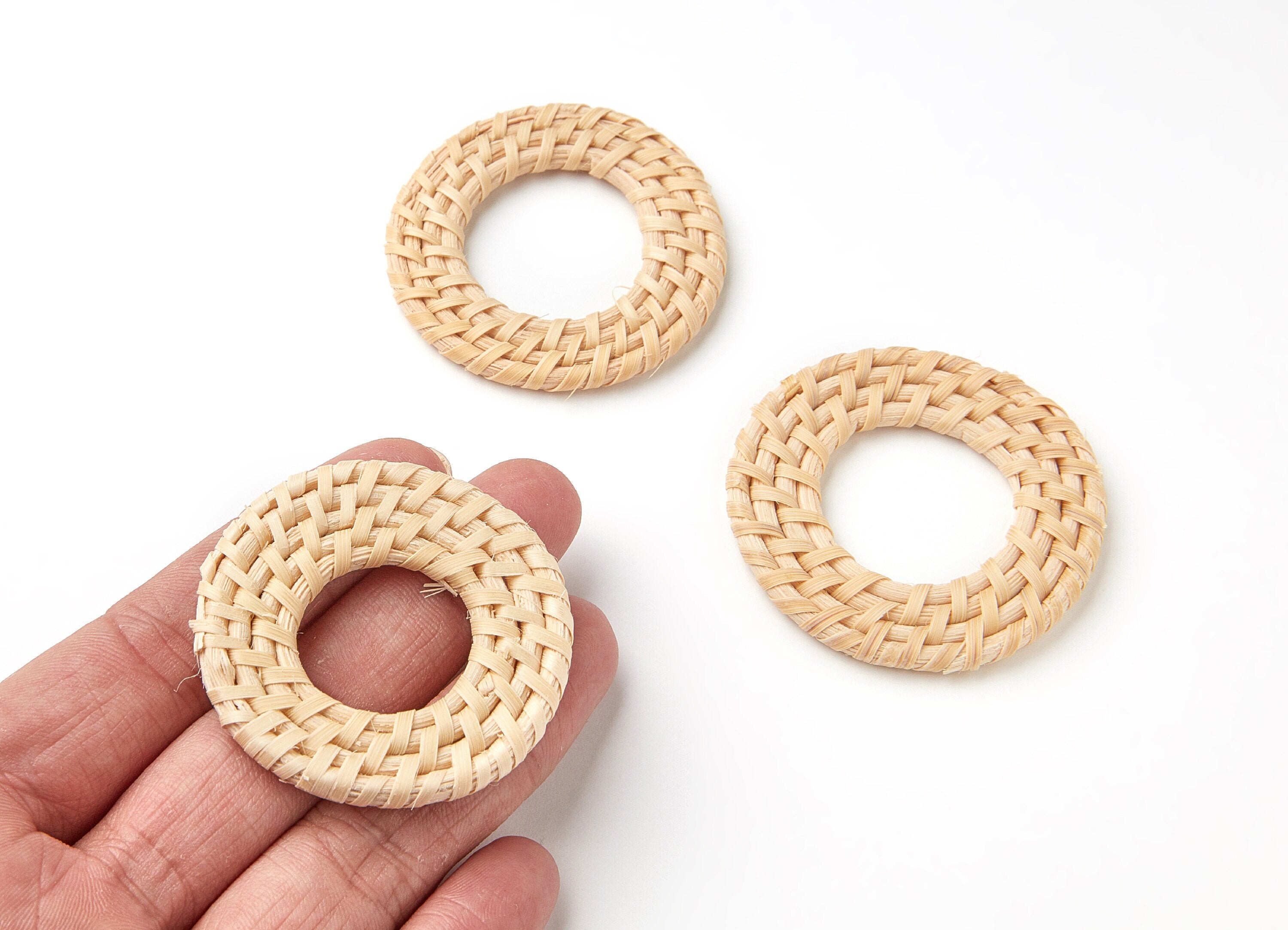Handwoven Rattan Earrings - Round Shaped Rattan Pendant - Wooden Straw Earring - Jewelery Handmade - 52.2x52.2x4.14mm - RT1047 - DOMEDBAZAAR