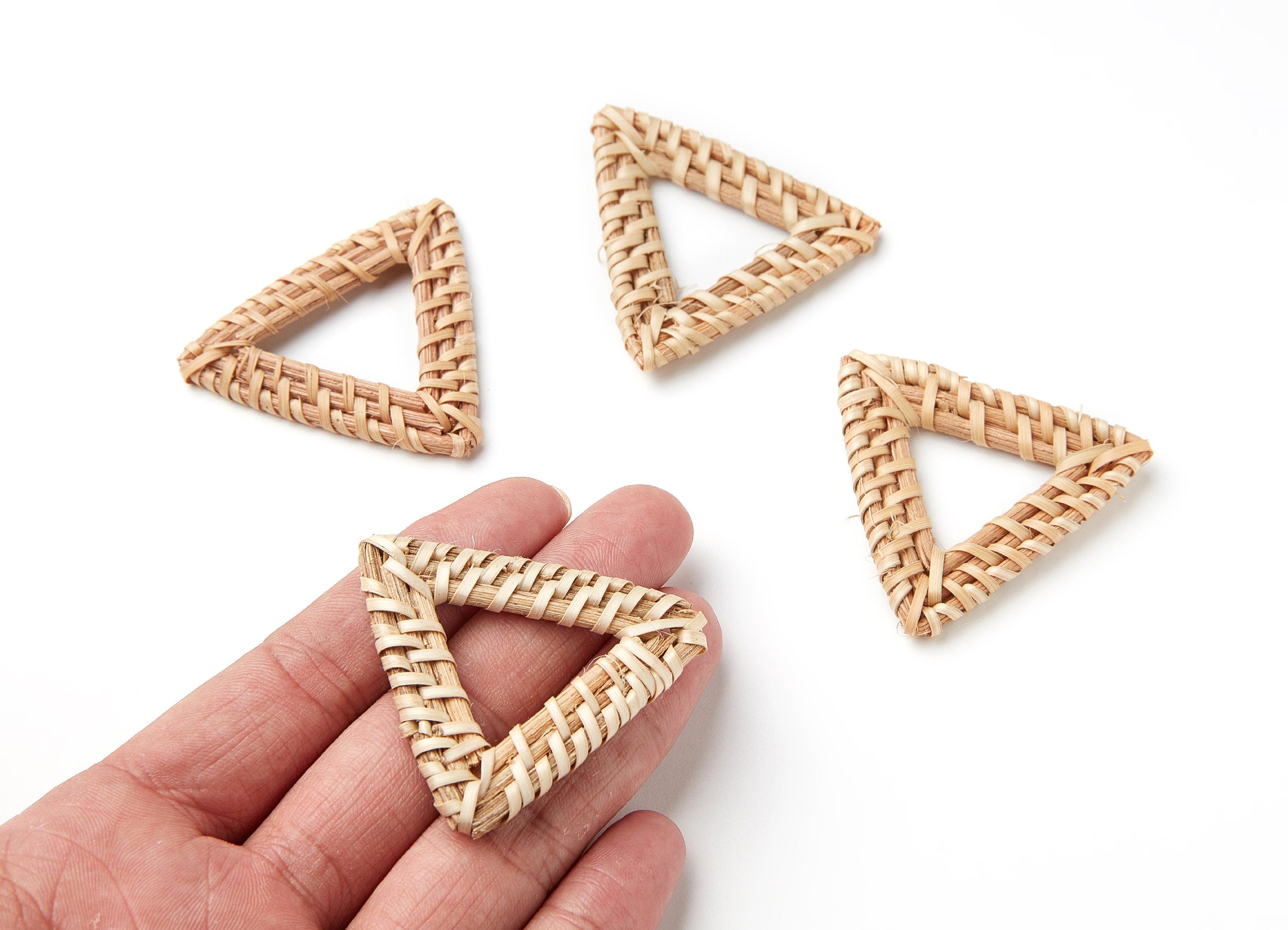 Handwoven Rattan Earrings - Triangle Shaped Rattan Pendant - Wooden Straw Earring - Jewelery Handmade - 49.54x47.18x4.83mm - RT1013 - DOMEDBAZAAR