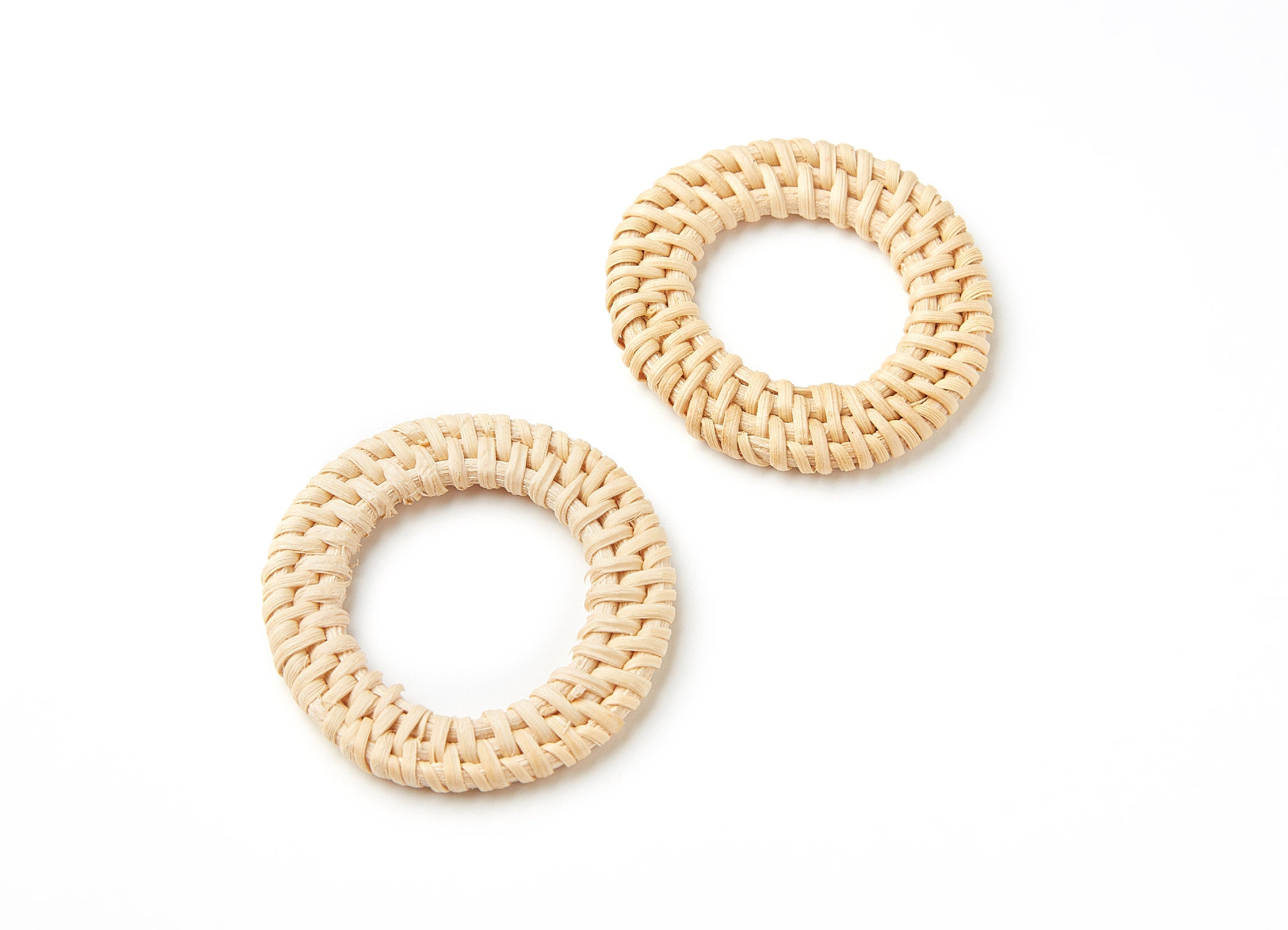 Handwoven Rattan Earrings - Round Shaped Rattan Pendant - Wooden Straw Earring - Jewelery Handmade - 49.9x49.9x5.23mm - RT1021 - DOMEDBAZAAR