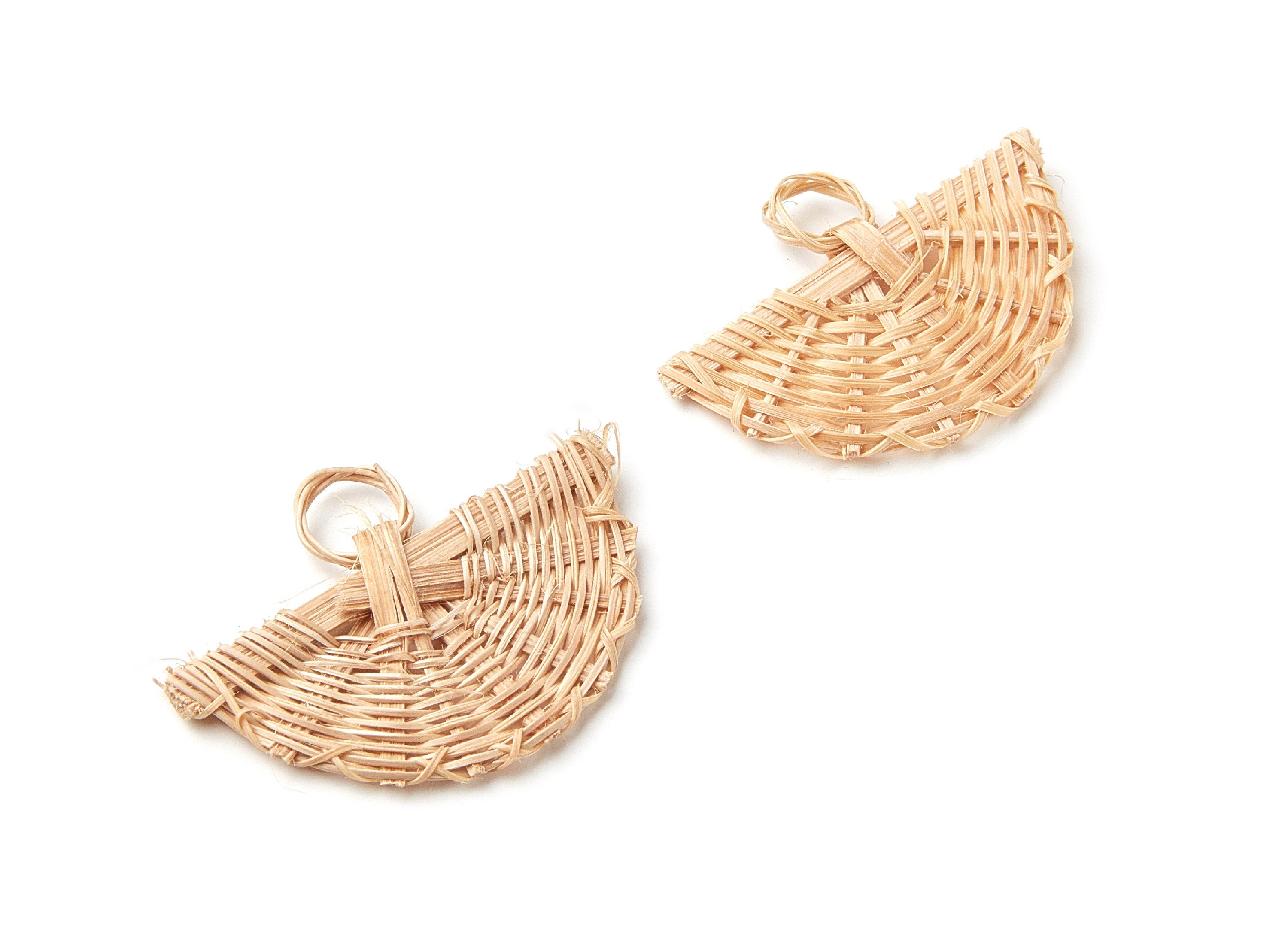 Handwoven Rattan Earrings - Fun Shaped Rattan Pendant - Wooden Straw Earring - Jewellery Handmade - 45.45x32.3x4mm - RT1059 - DOMEDBAZAAR