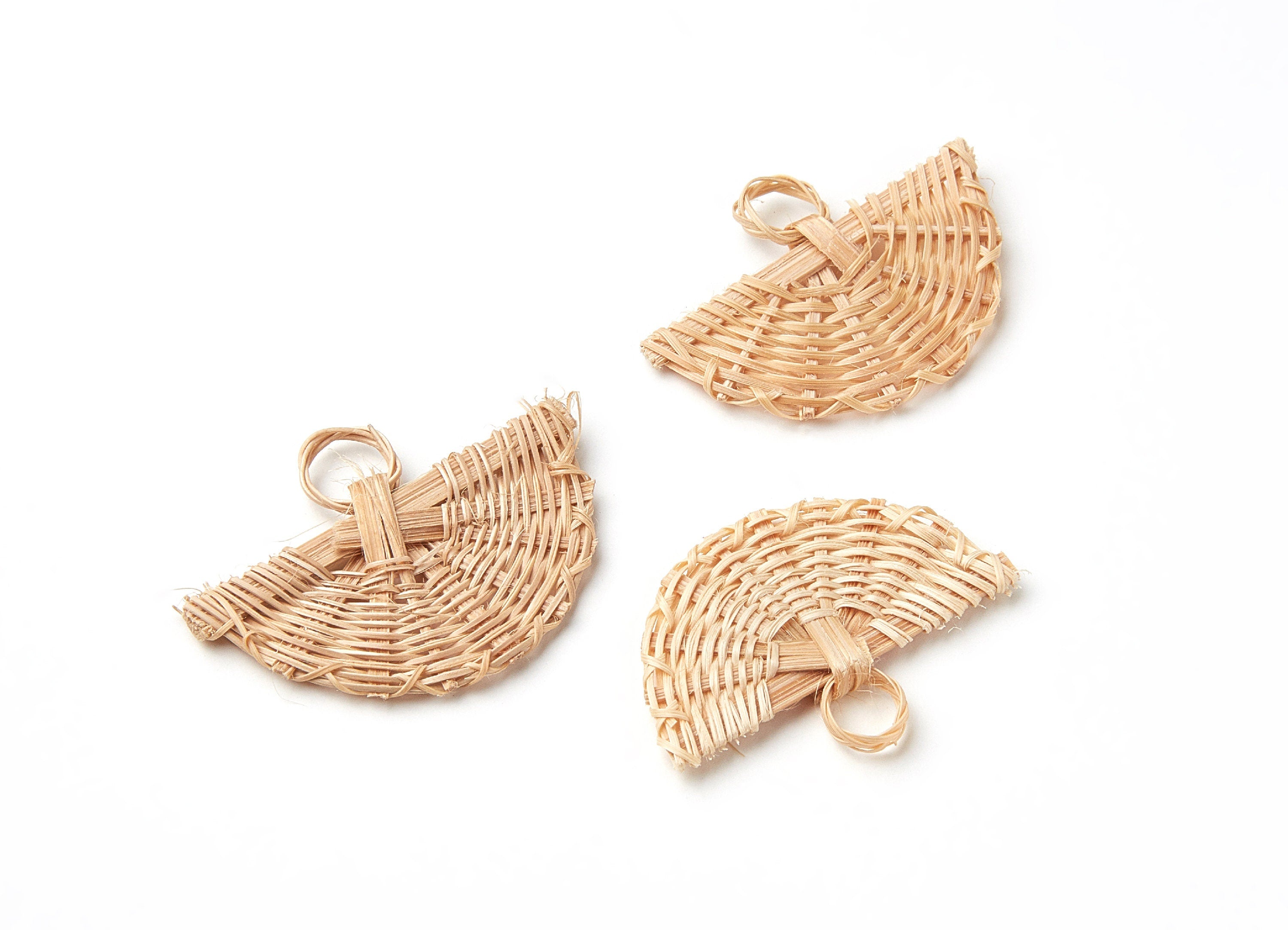 Handwoven Rattan Earrings - Fun Shaped Rattan Pendant - Wooden Straw Earring - Jewellery Handmade - 45.45x32.3x4mm - RT1059 - DOMEDBAZAAR