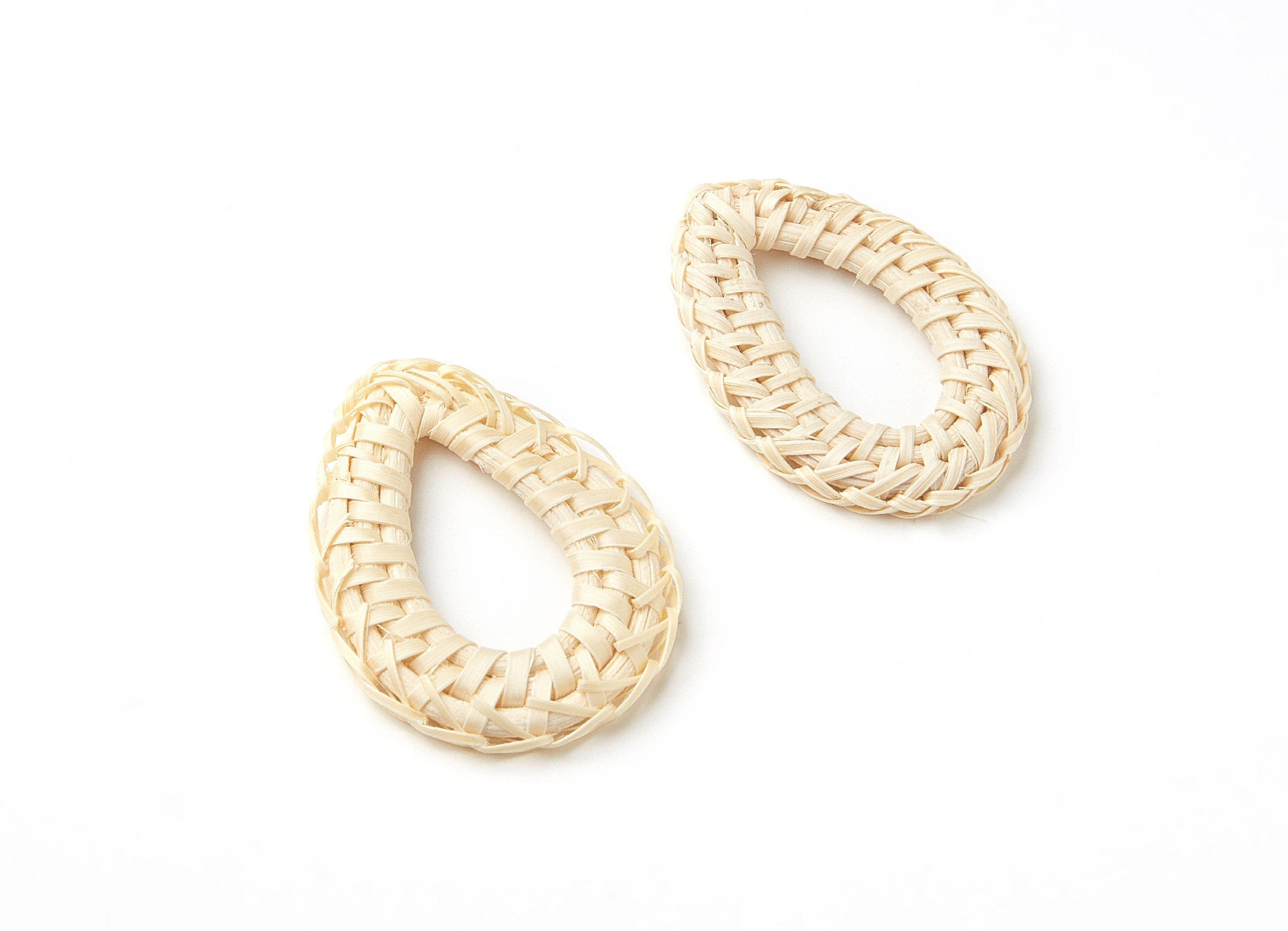 Handwoven Rattan Earrings - Drop Shaped Rattan Pendant - Wooden Straw Earring - Jewelery Handmade - 51.2x34.78x4.45mm - RT1065 - DOMEDBAZAAR