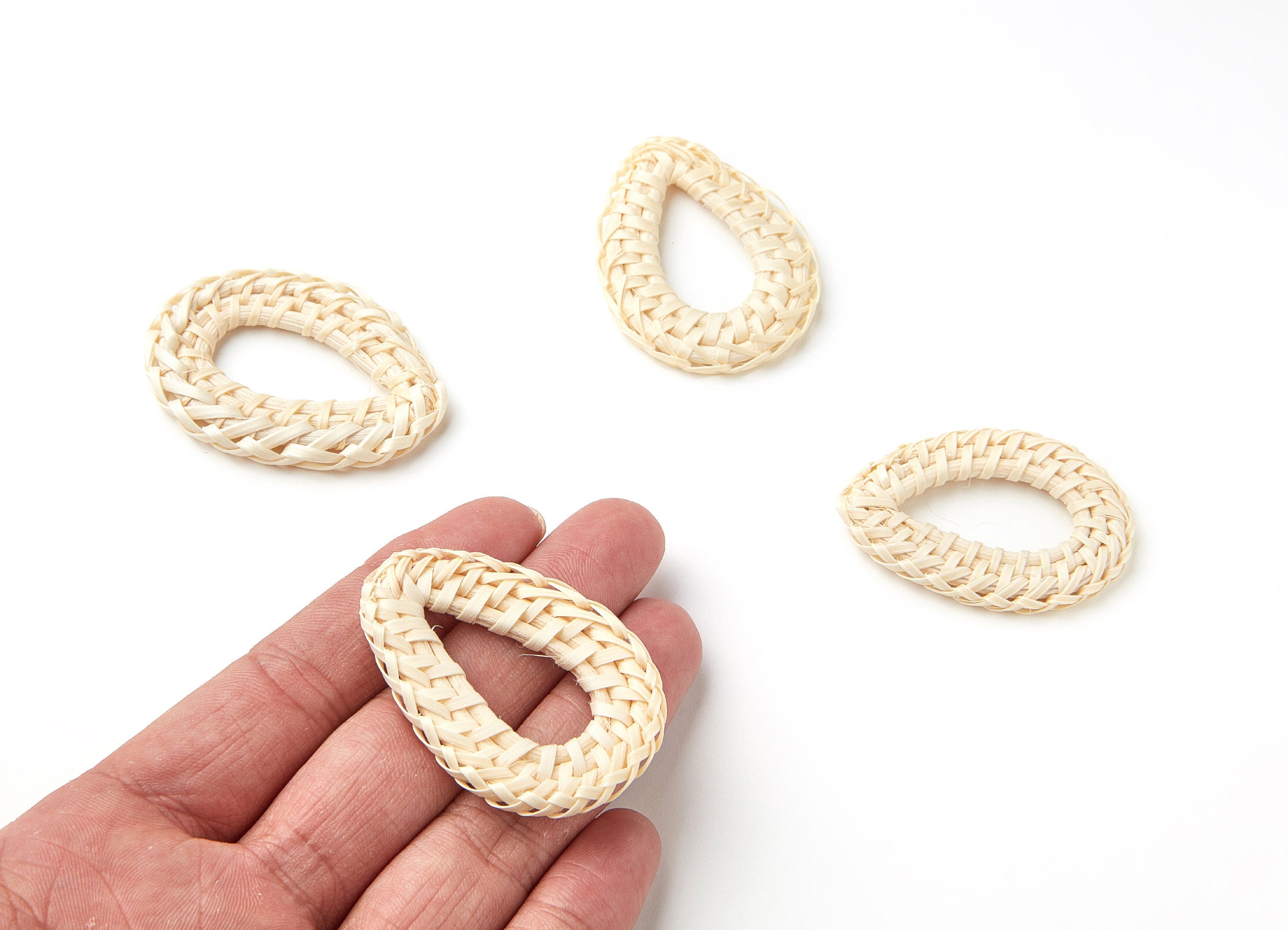 Handwoven Rattan Earrings - Drop Shaped Rattan Pendant - Wooden Straw Earring - Jewelery Handmade - 51.2x34.78x4.45mm - RT1065 - DOMEDBAZAAR