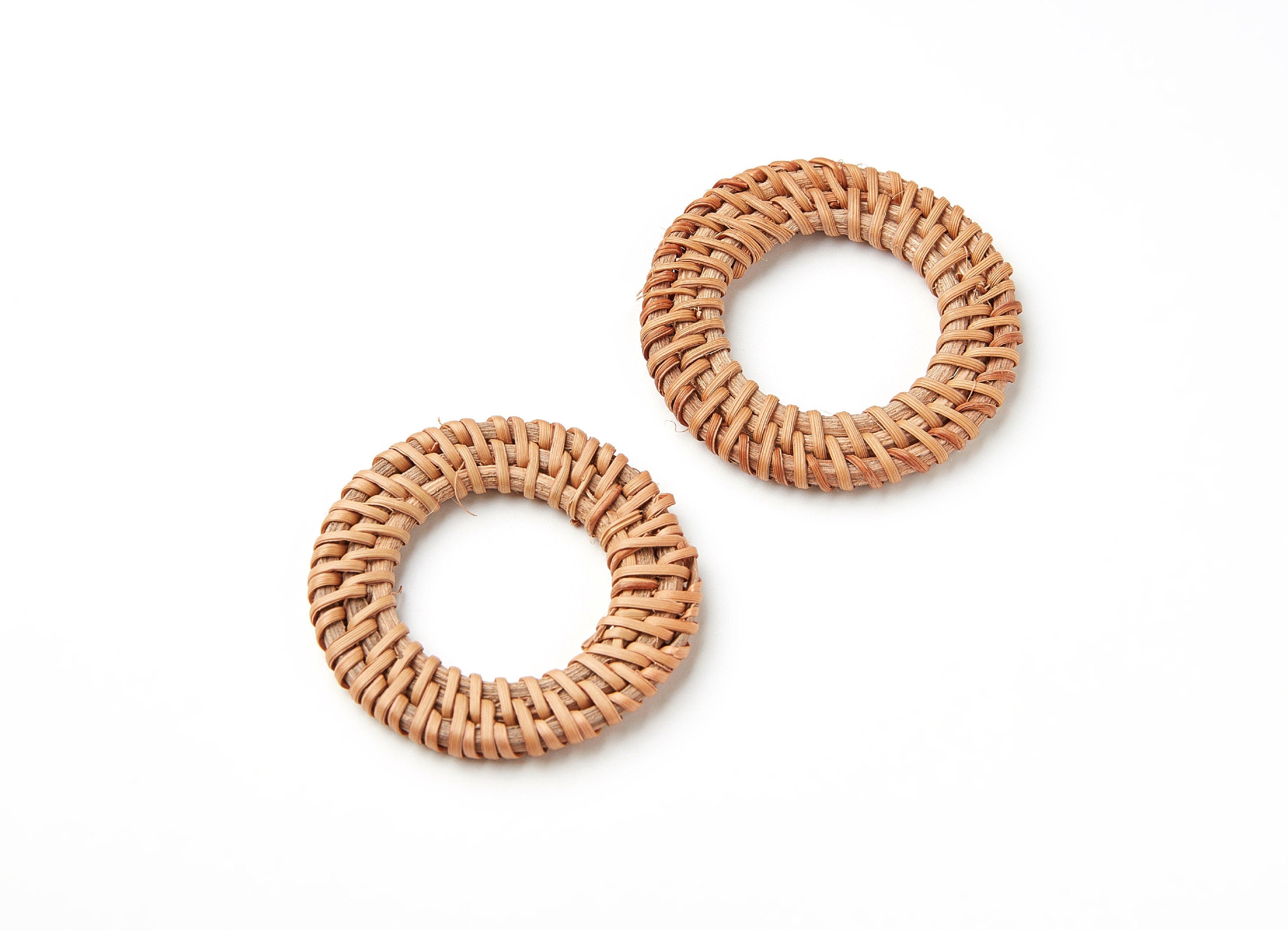 Handwoven Rattan Earrings - Round Shaped Rattan Pendant - Wooden Straw Earring - Jewelery Handmade - 50.1x50.1x4.78mm - RT1020 - DOMEDBAZAAR