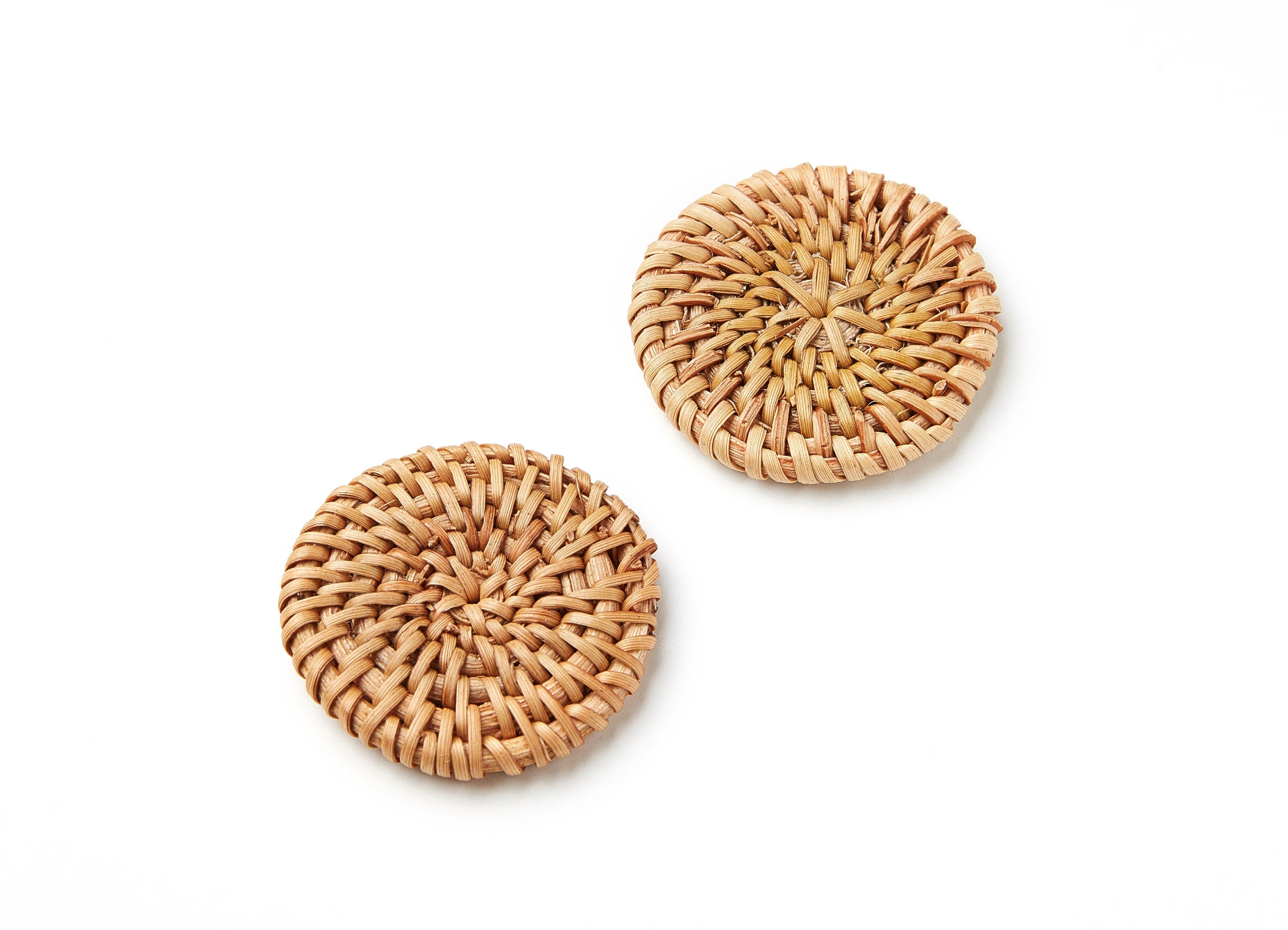 Handwoven Rattan Earrings - Coin Shaped Rattan Pendant - Wooden Straw Earring - Jewelery Handmade - 41.29x41.29x5.25mm - RT1012 - DOMEDBAZAAR