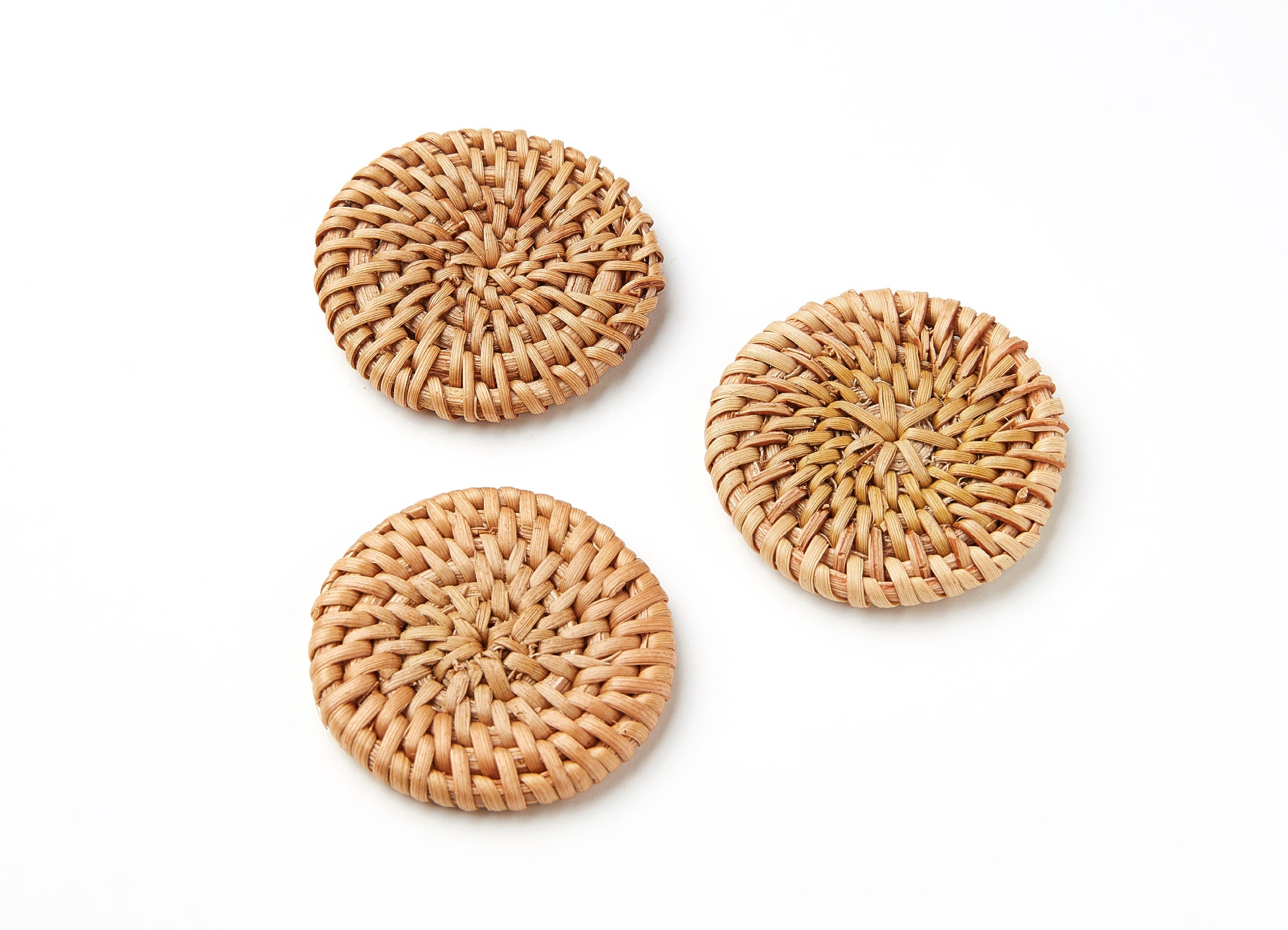 Handwoven Rattan Earrings - Coin Shaped Rattan Pendant - Wooden Straw Earring - Jewelery Handmade - 41.29x41.29x5.25mm - RT1012 - DOMEDBAZAAR