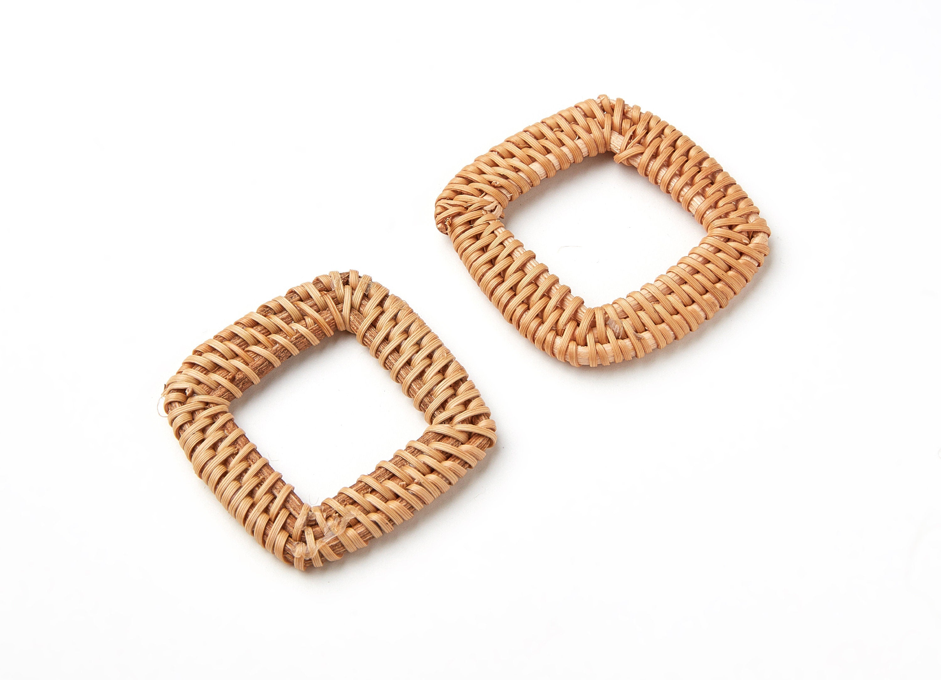 Handwoven Rattan Earrings - Rectangle Shaped Rattan Pendant - Wooden Straw Earring - Jewelery Handmade - 58x46x4.2mm - RT1062 - DOMEDBAZAAR