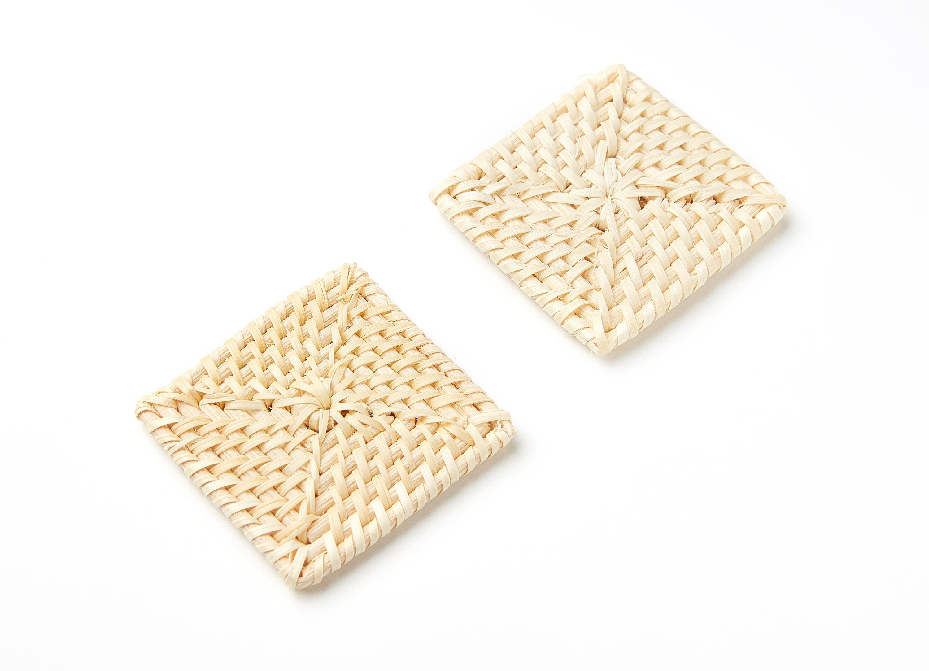 Handwoven Rattan Earrings - Square Shaped Rattan Pendant - Wooden Straw Earring - Jewelery Handmade - 69.88x52.79x4.77mm - RT1004 - DOMEDBAZAAR
