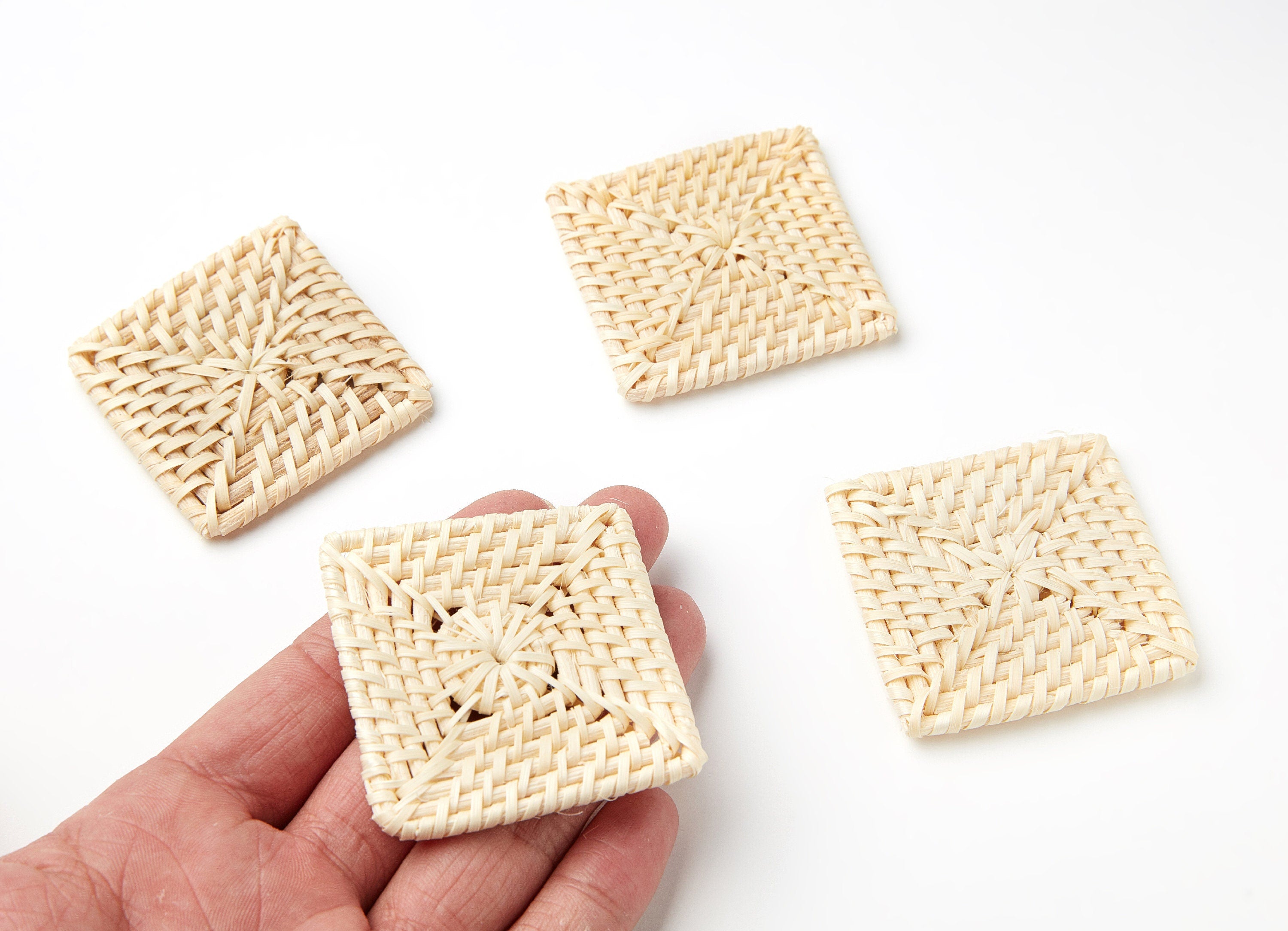 Handwoven Rattan Earrings - Square Shaped Rattan Pendant - Wooden Straw Earring - Jewelery Handmade - 69.88x52.79x4.77mm - RT1004 - DOMEDBAZAAR