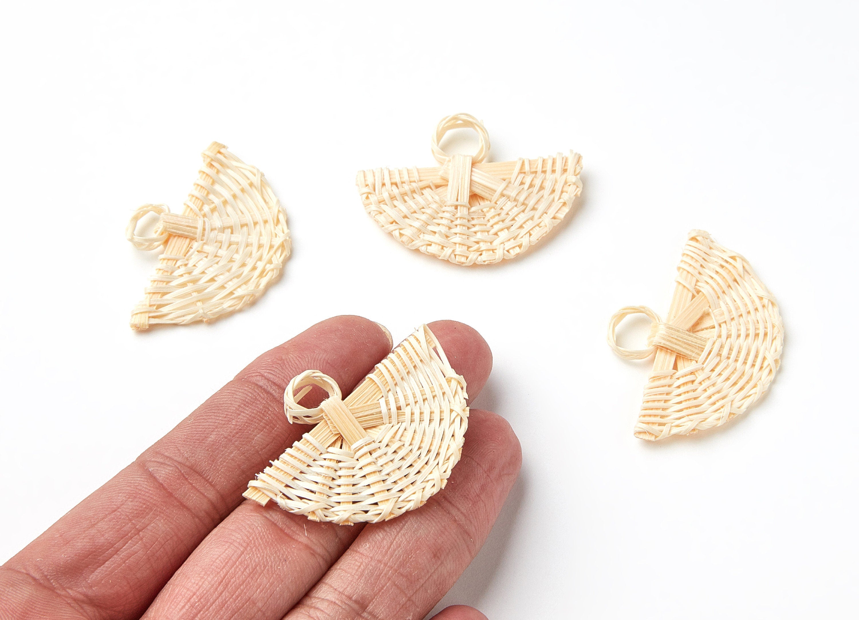 Handwoven Rattan Earrings - Fun Shaped Rattan Pendant - Wooden Straw Earring - Jewelery Handmade - 41.07x30.94x4mm - RT1002 - DOMEDBAZAAR