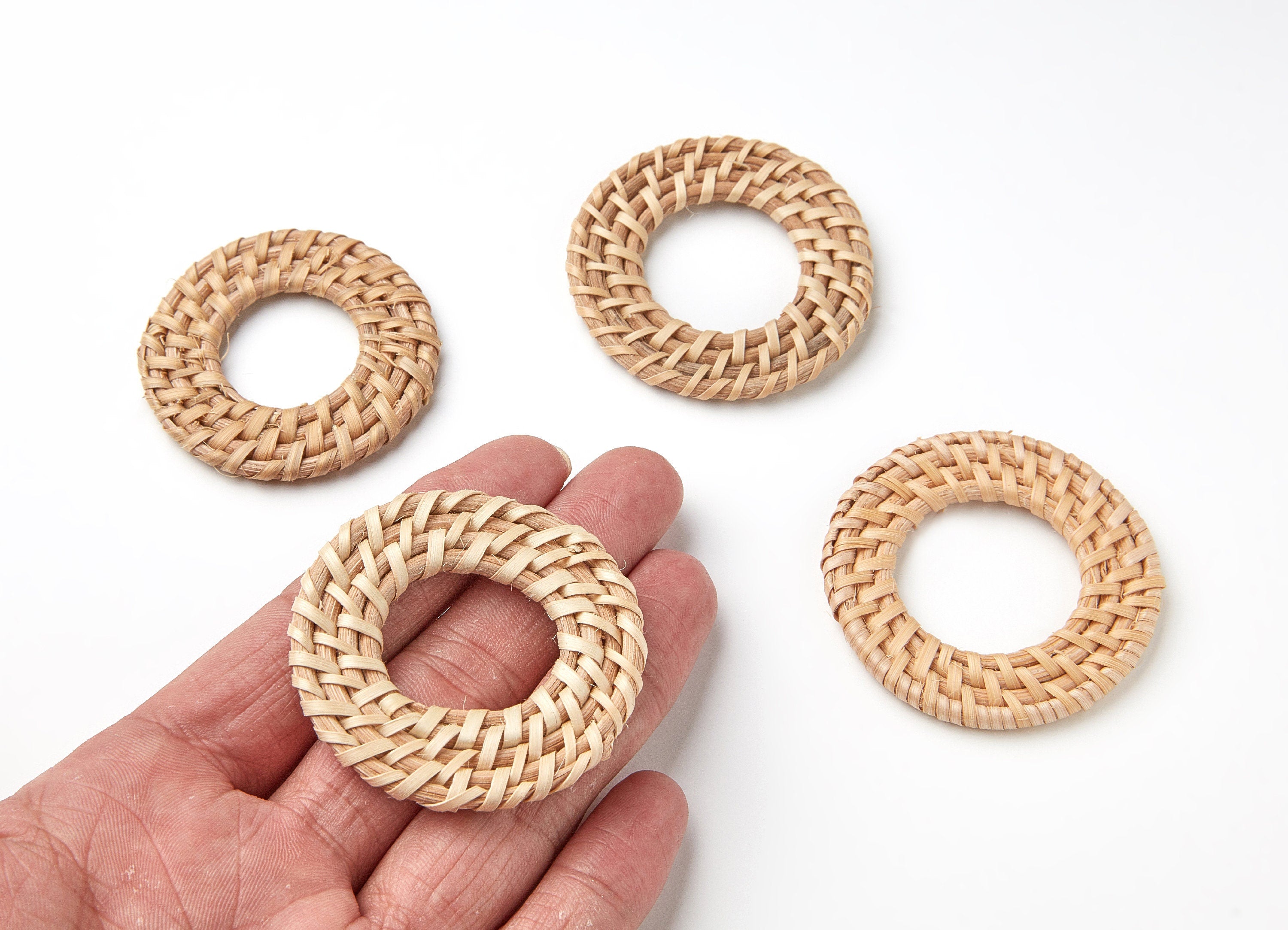Handwoven Rattan Earrings - Round Shaped Rattan Pendant - Wooden Straw Earring - Jewelery Handmade - 50.4x50.4x4.4mm - RT1030 - DOMEDBAZAAR