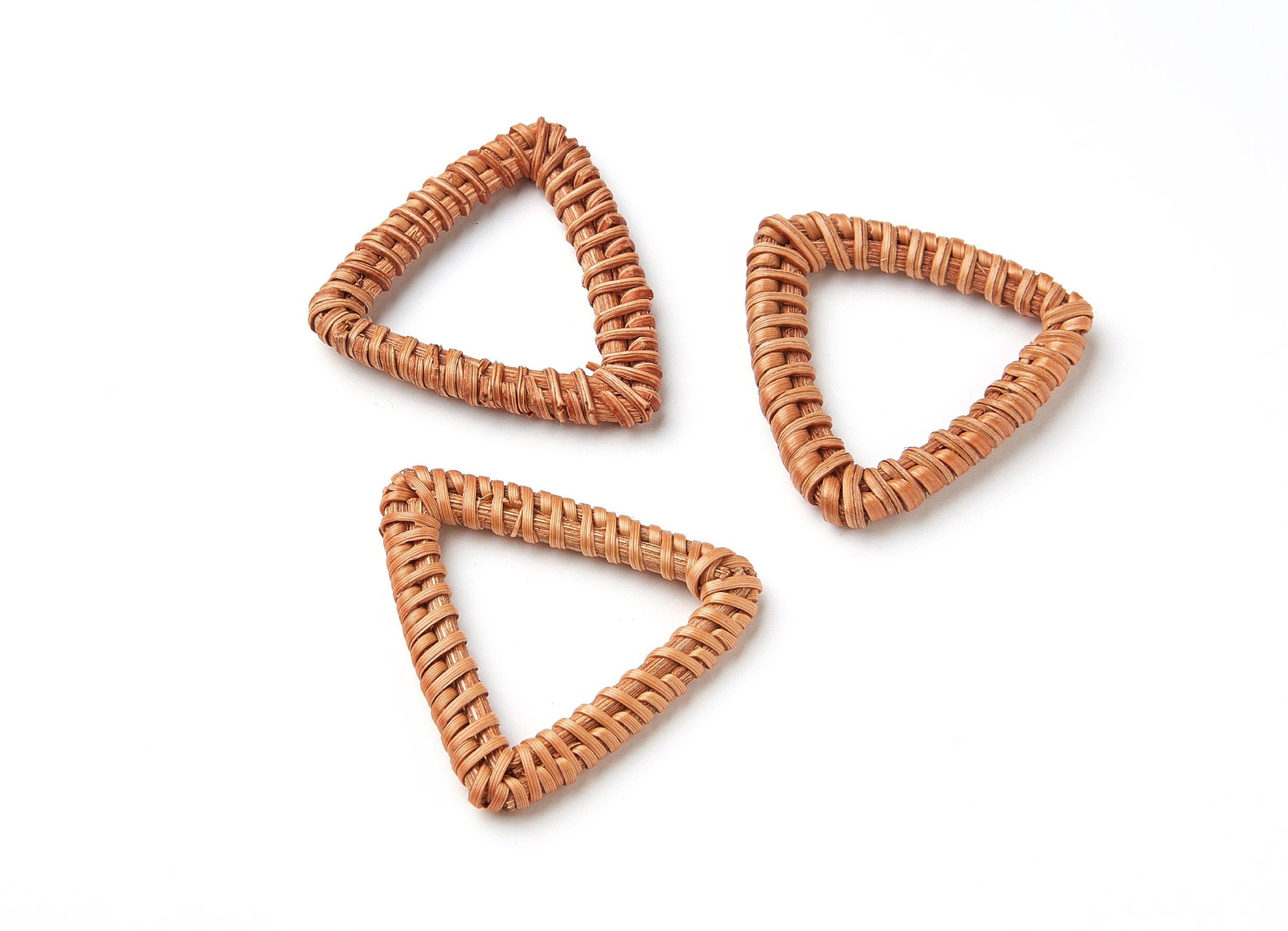 Handwoven Rattan Earrings - Triangle Shaped Rattan Pendant - Wooden Straw Earring - Jewelery Handmade - 40.99x40x4.2mm - RT1035 - DOMEDBAZAAR