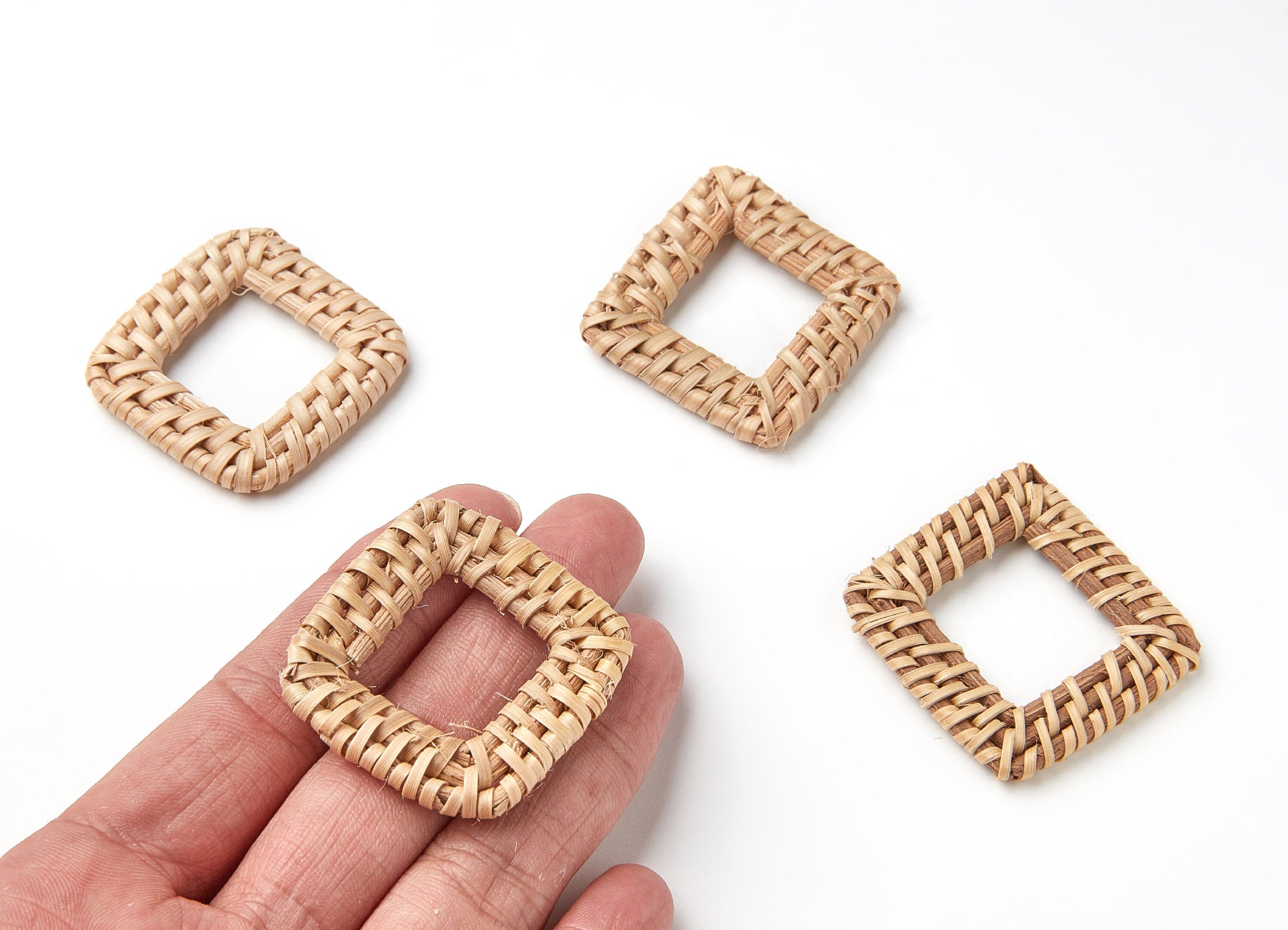 Handwoven Rattan Earrings - Square Shaped Rattan Pendant - Wooden Straw Earring - Jewelery Handmade - 40.6x40.6x4.09mm - RT1037 - DOMEDBAZAAR