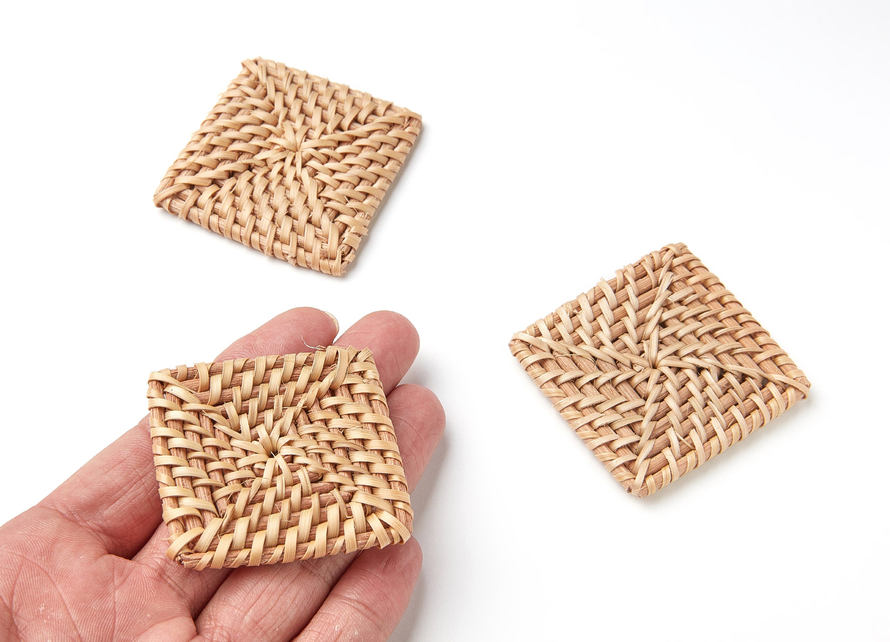 Handwoven Rattan Earrings - Square Shaped Rattan Pendant - Wooden Straw Earring - Jewelery Handmade - 69x51.28x4.7mm - RT1005 - DOMEDBAZAAR