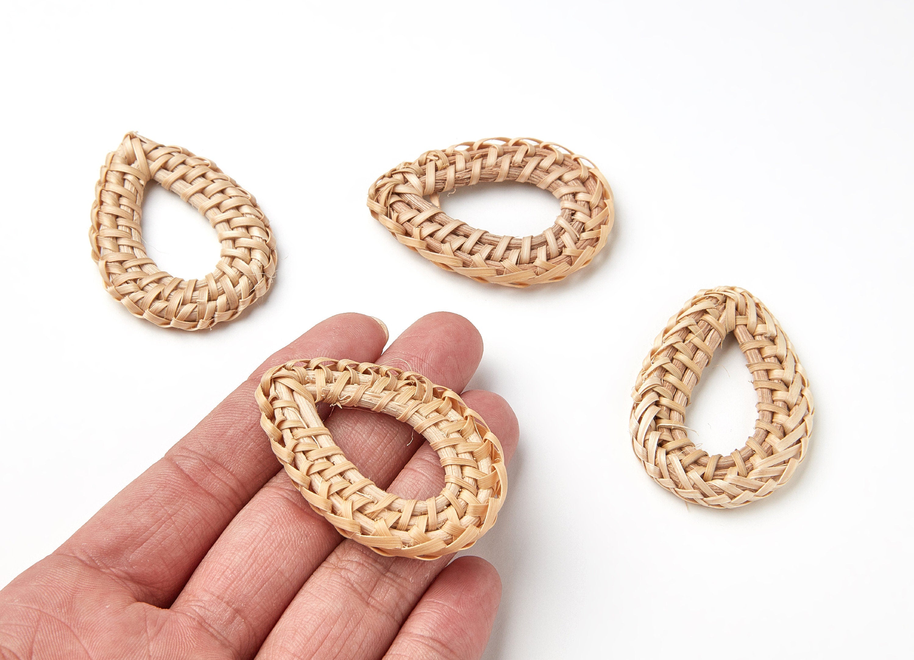 Handwoven Rattan Earrings - Drop Shaped Rattan Pendant - Wooden Straw Earring - Jewelery Handmade - 55.7x55.7x5.34mm - RT1032 - DOMEDBAZAAR