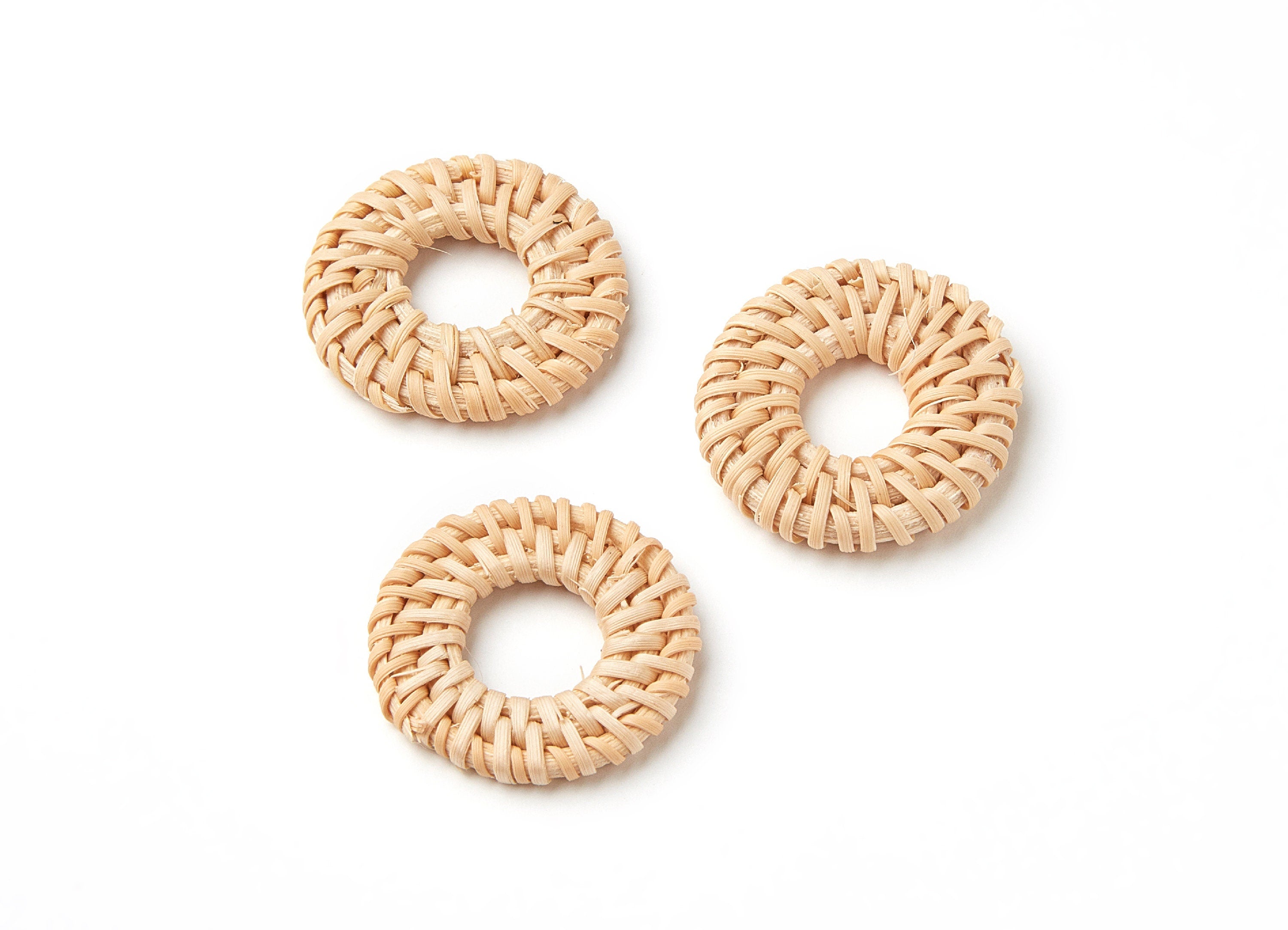 Handwoven Rattan Earrings - Round Shaped Rattan Pendant - Wooden Straw Earring - Jewelery Handmade - 31.87x31.87x4.5mm - RT1010 - DOMEDBAZAAR