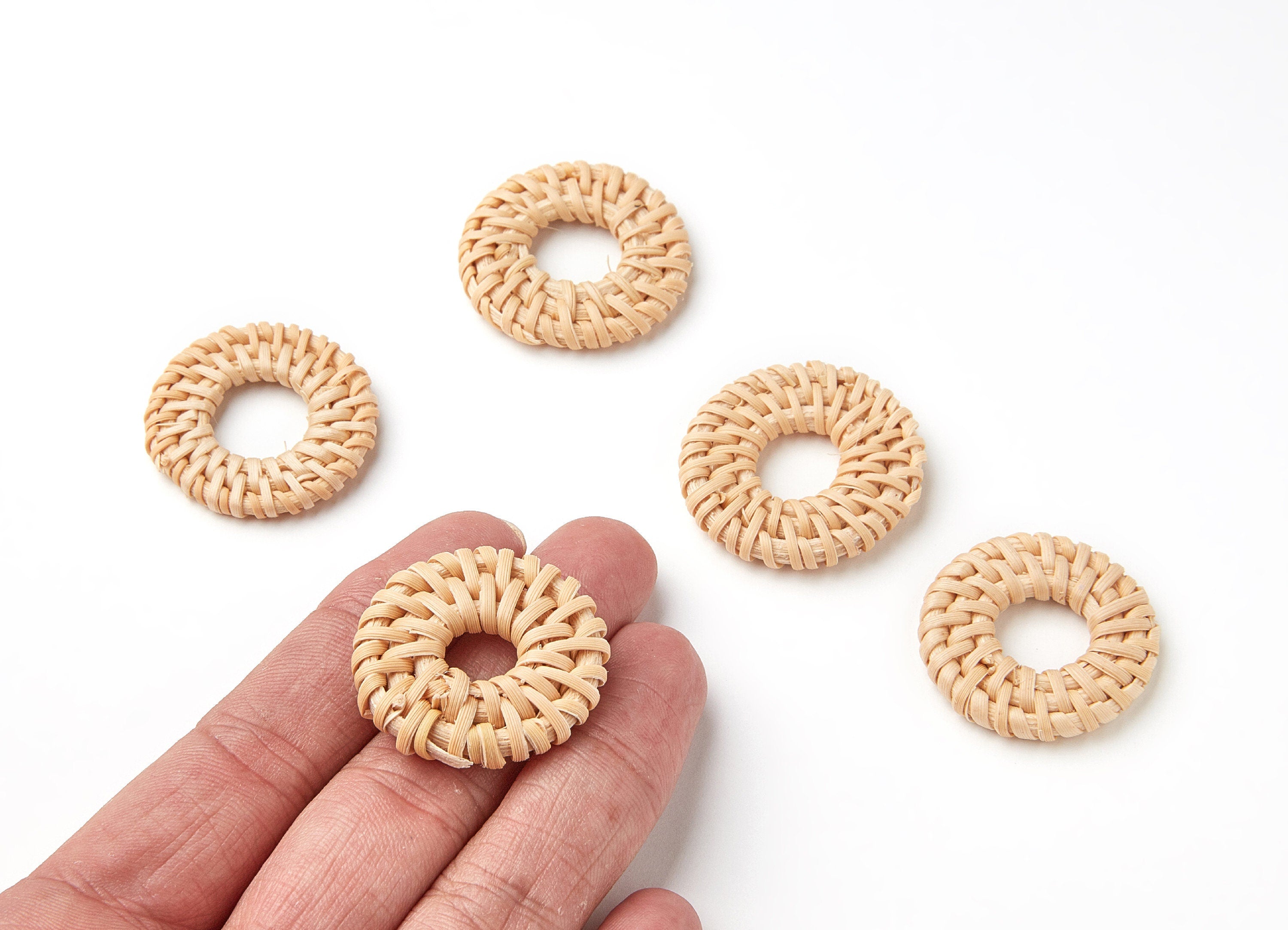 Handwoven Rattan Earrings - Round Shaped Rattan Pendant - Wooden Straw Earring - Jewelery Handmade - 31.87x31.87x4.5mm - RT1010 - DOMEDBAZAAR