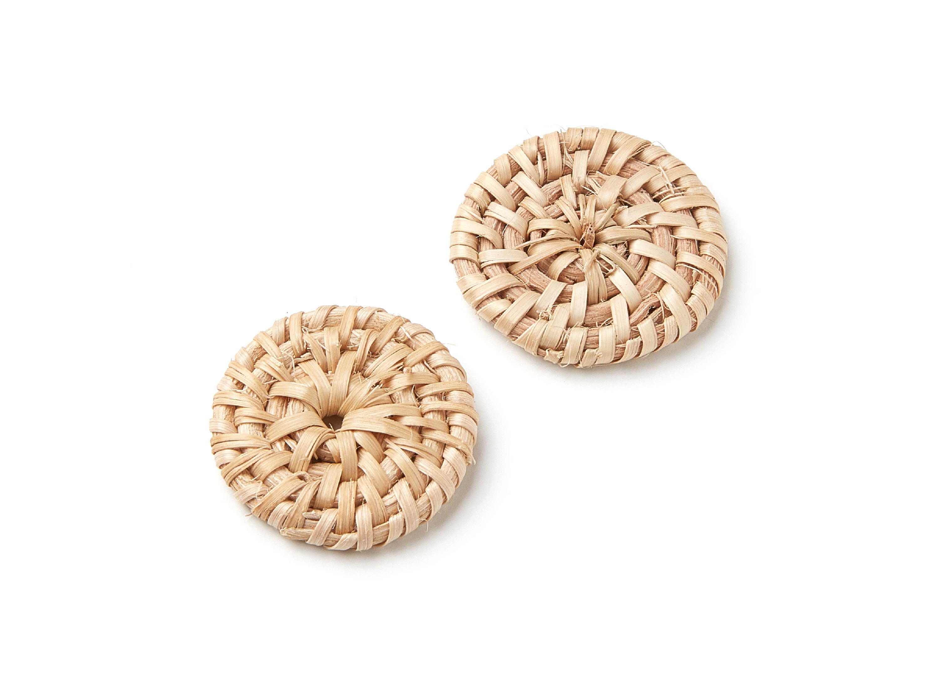 Handwoven Rattan Earrings - Coin Shaped Rattan Pendant - Wooden Straw Earring - Jewelery Handmade - 33.1x33.1x6.3mm - RT1028 - DOMEDBAZAAR