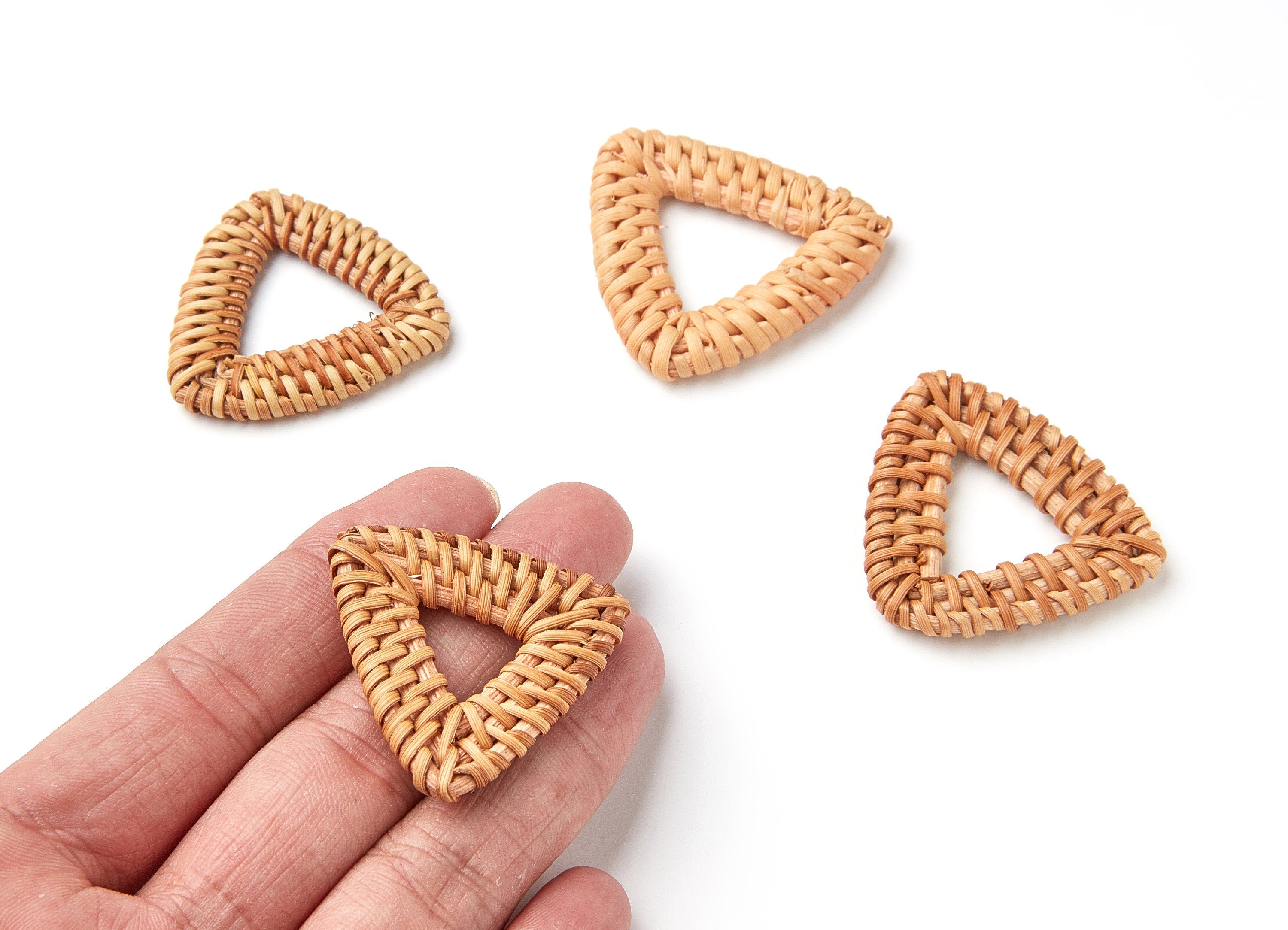 Handwoven Rattan Earrings - Triangle Shaped Rattan Pendant - Wooden Straw Earring - Jewelery Handmade - 42.18x40.2x4.1mm - RT1014 - DOMEDBAZAAR