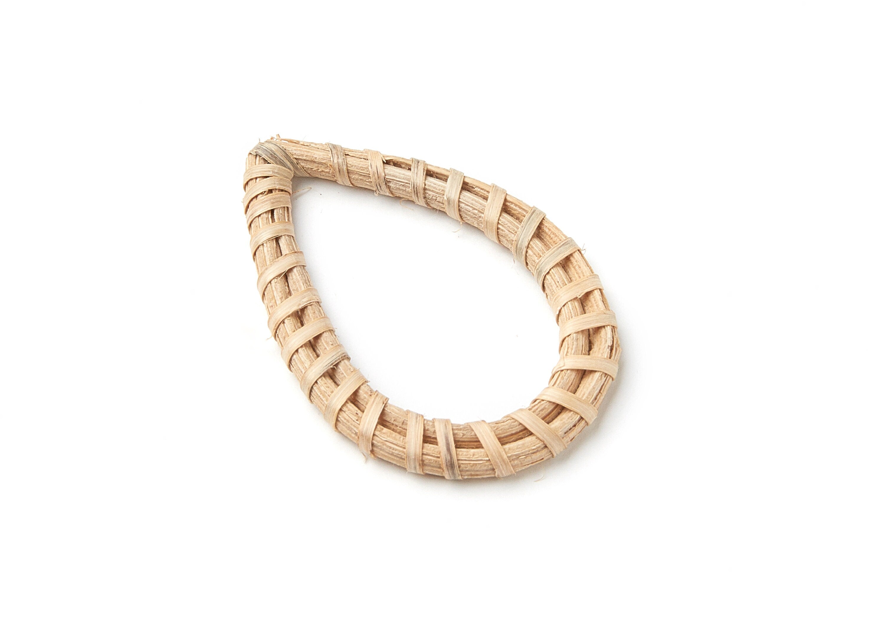 Handwoven Rattan Earrings - Drop Shaped Rattan Pendant - Wooden Straw Earring - Jewelery Handmade - 49.4x31.86x4mm - RT1027 - DOMEDBAZAAR