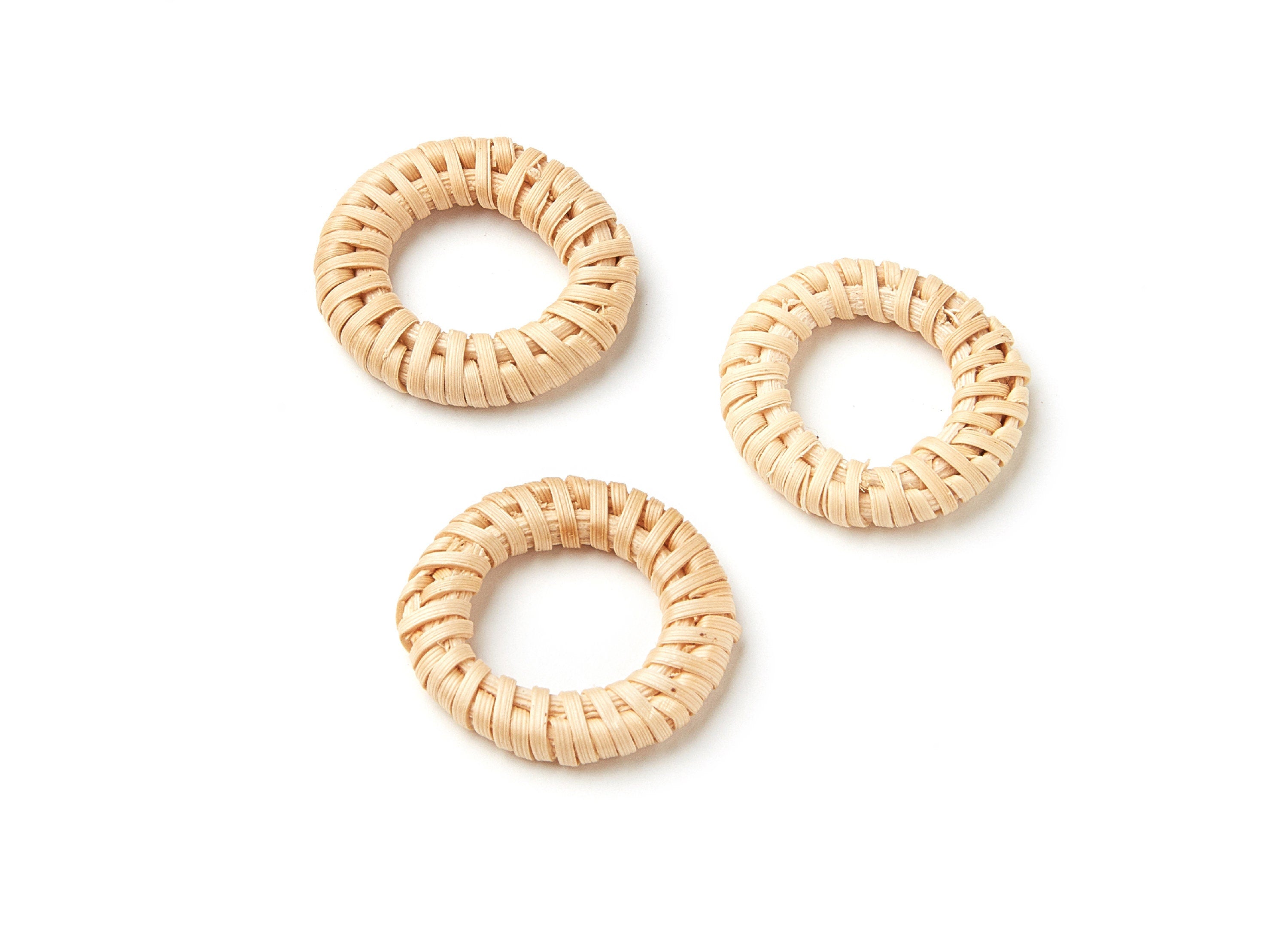 Handwoven Rattan Earrings - Round Shaped Rattan Pendant - Wooden Straw Earring - Jewelery Handmade - 30.9x30.9x4.42mm - RT1019 - DOMEDBAZAAR