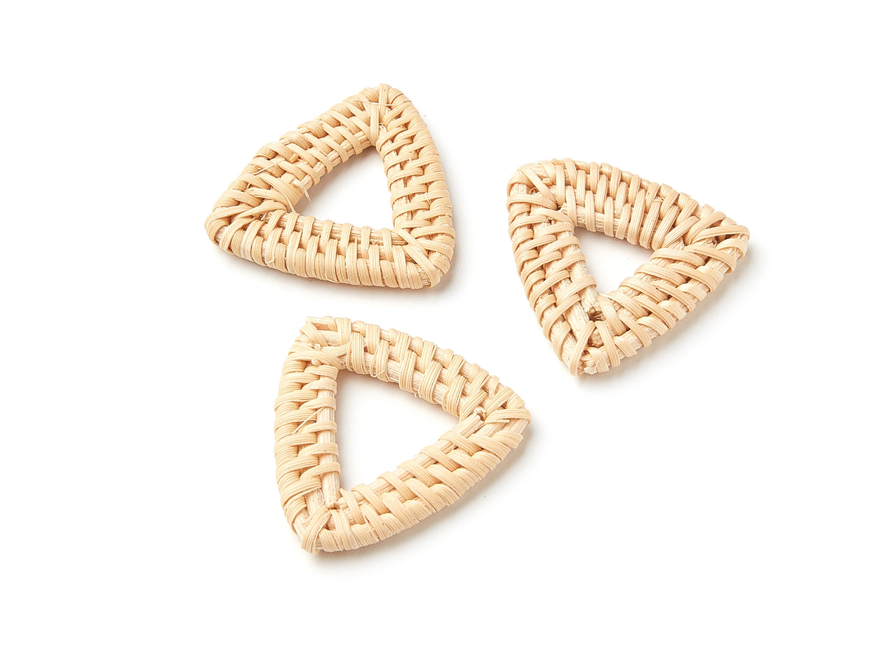 Handwoven Rattan Earrings - Triangle Shaped Rattan Pendant - Wooden Straw Earring - Jewelery Handmade - 37.8x34.9x5mm - RT1017 - DOMEDBAZAAR