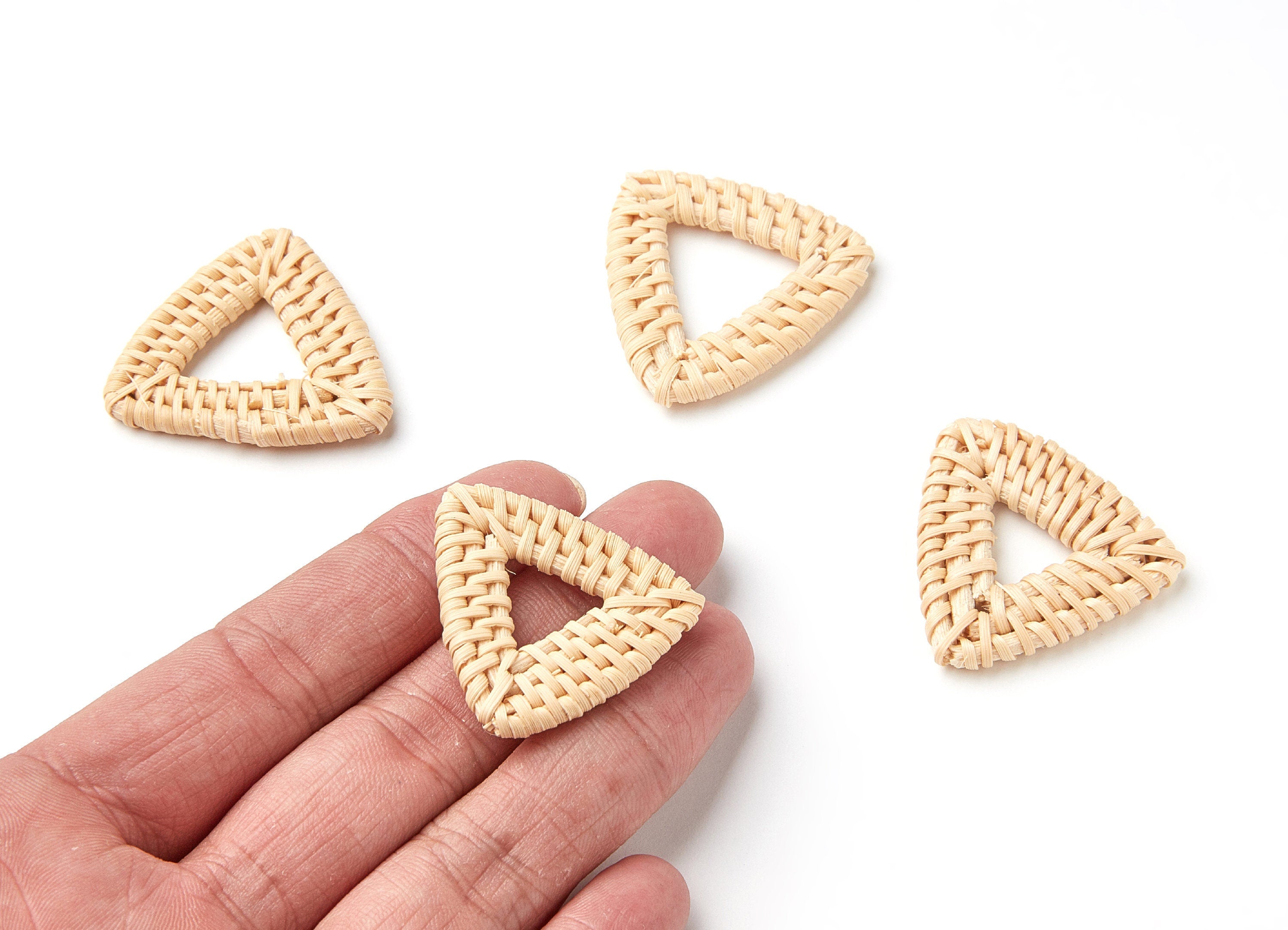 Handwoven Rattan Earrings - Triangle Shaped Rattan Pendant - Wooden Straw Earring - Jewelery Handmade - 37.8x34.9x5mm - RT1017 - DOMEDBAZAAR