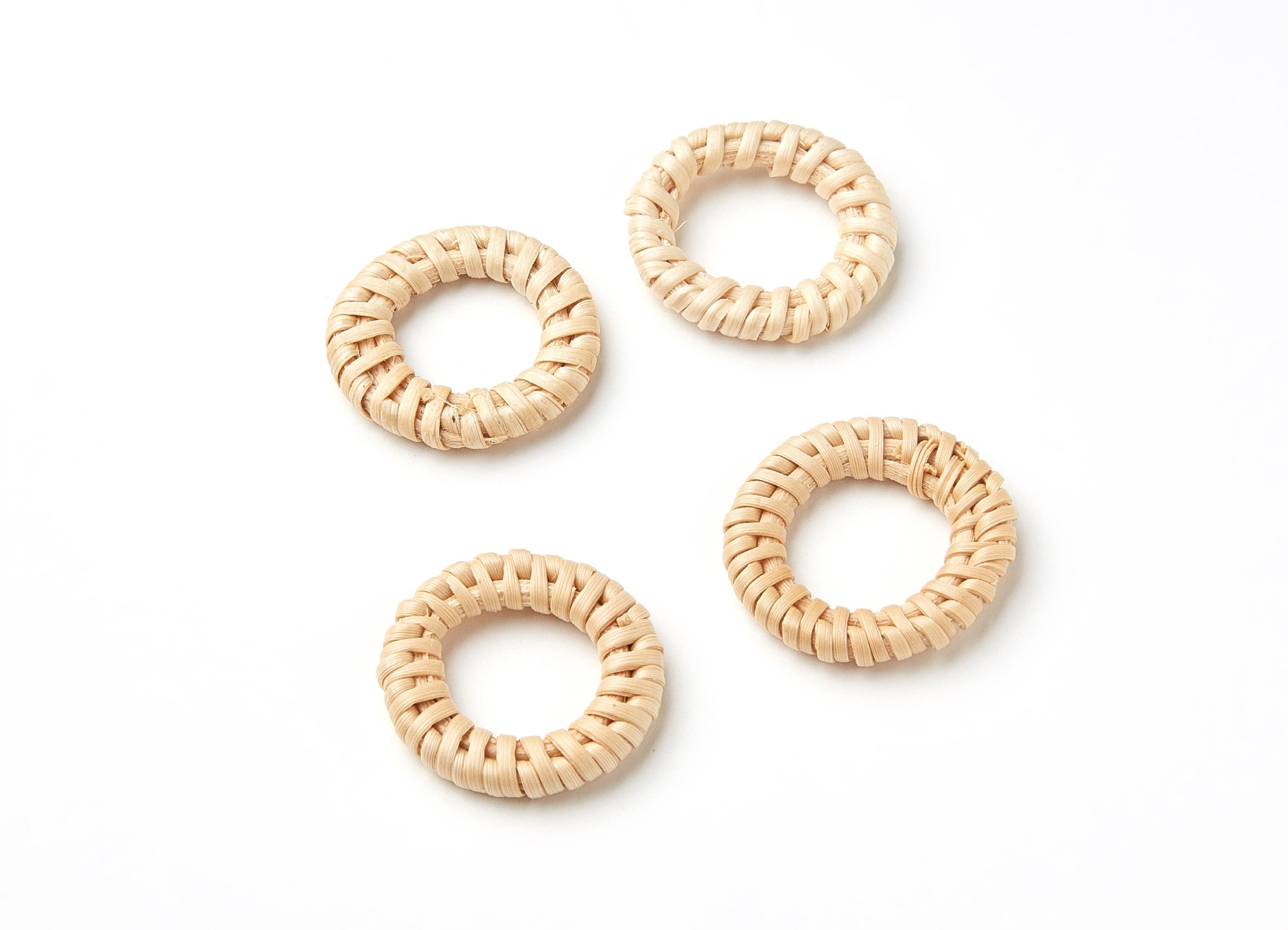 Handwoven Rattan Earrings - Round Shaped Rattan Pendant - Wooden Straw Earring - Jewelery Handmade - 32.11x32.11x4.5mm - RT1039 - DOMEDBAZAAR