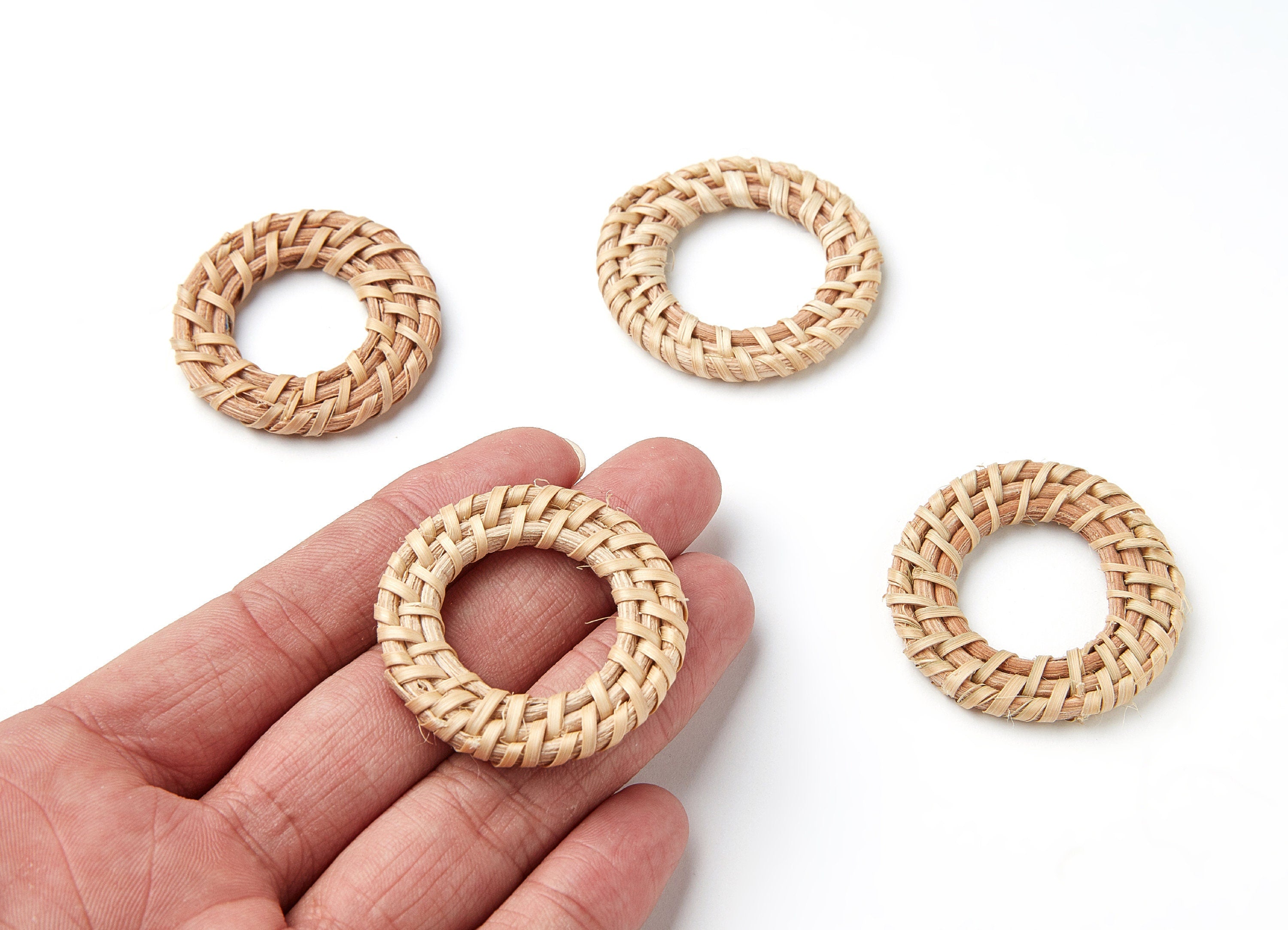 Handwoven Rattan Earrings - Round Shaped Rattan Pendant - Wooden Straw Earring - Jewellery Handmade - 41.2x41.2x4.57mm - RT1043 - DOMEDBAZAAR