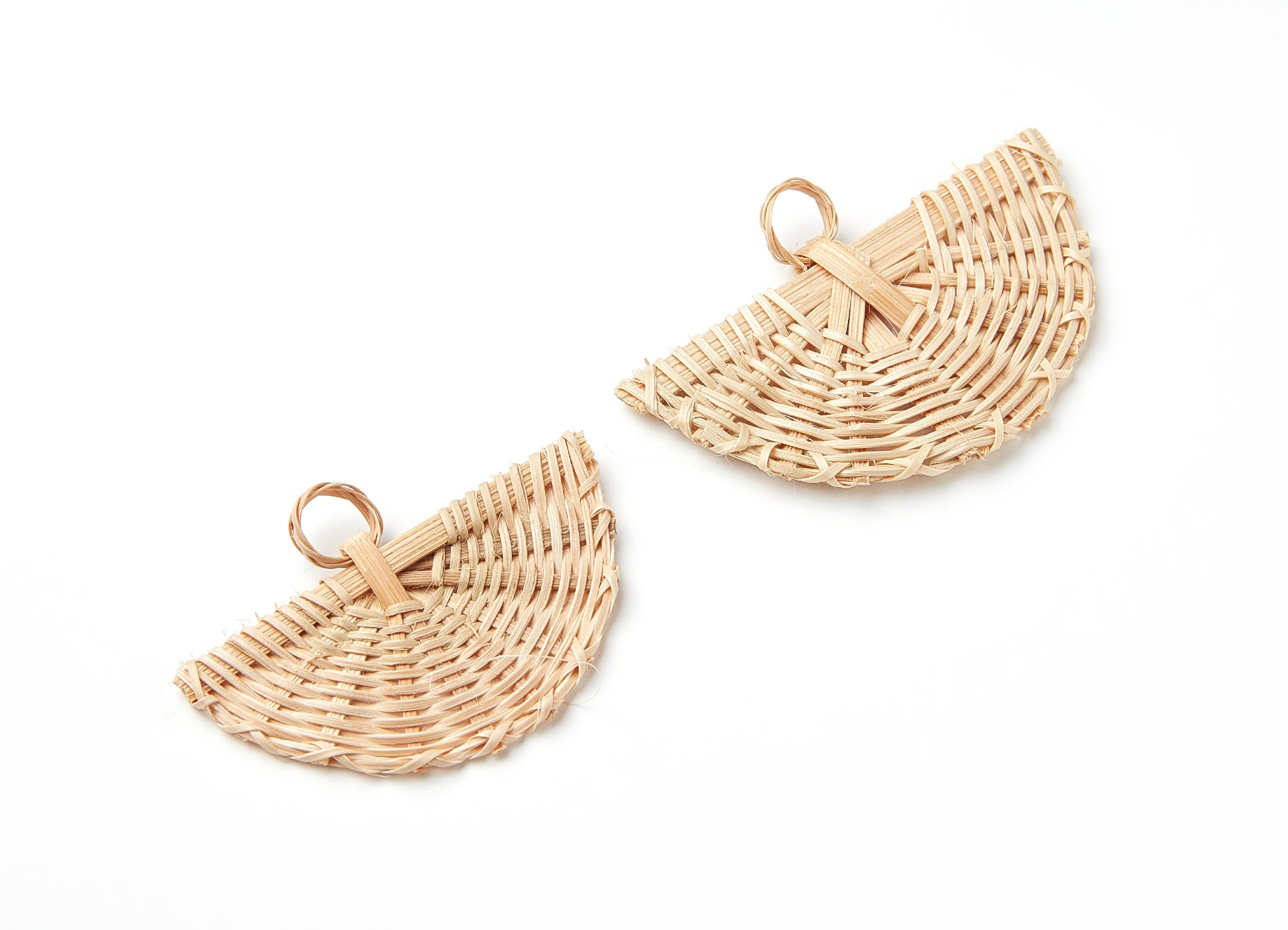Handwoven Rattan Earrings - Fun Shaped Rattan Pendant - Wooden Straw Earring - Jewelery Handmade - 61.65x41.5x4.39mm - RT1064 - DOMEDBAZAAR