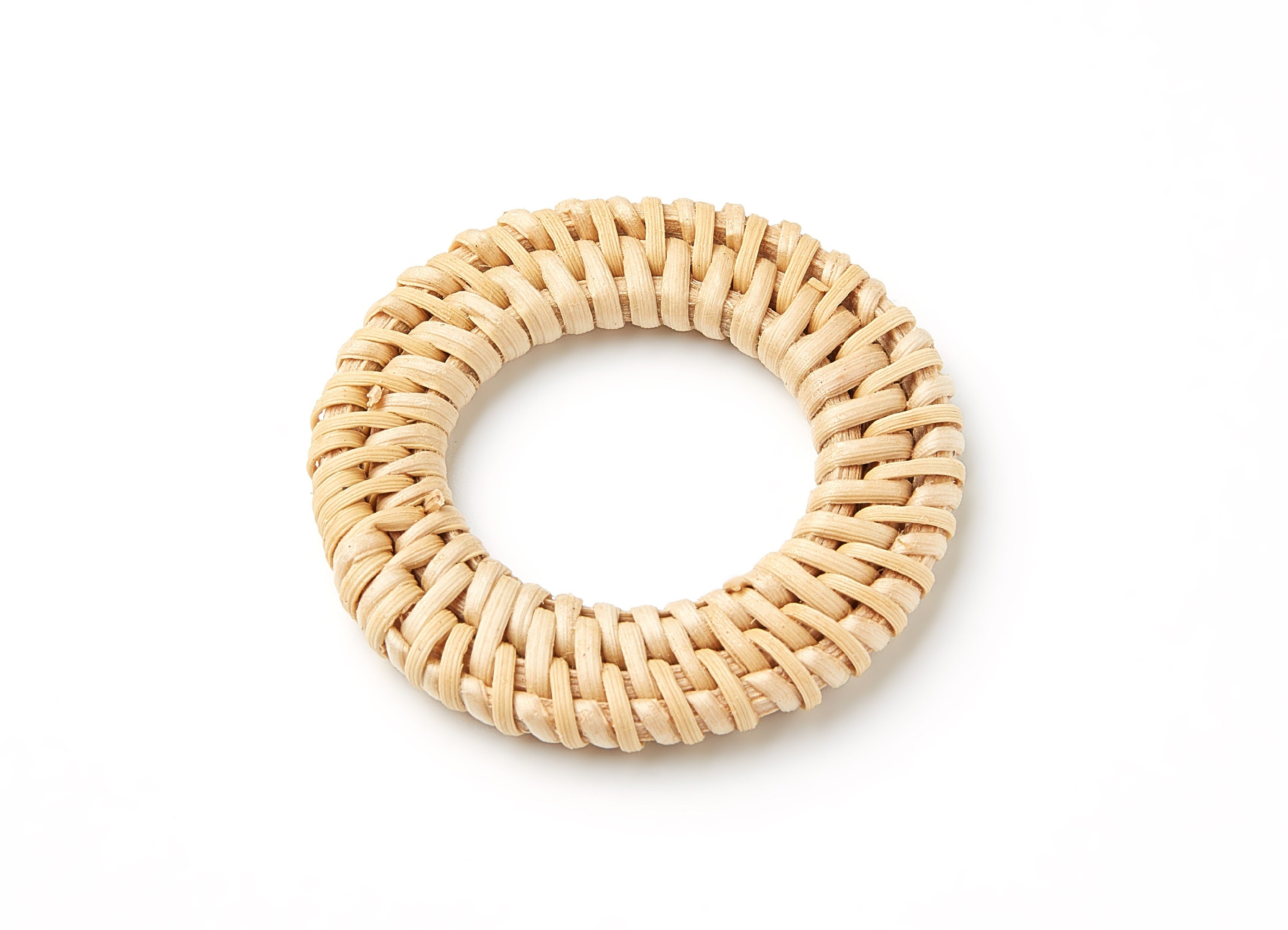 Handwoven Rattan Earrings - Round Shaped Rattan Pendant - Wooden Straw Earring - Jewelery Handmade - 52.5x52.5x4.95mm - RT1041 - DOMEDBAZAAR