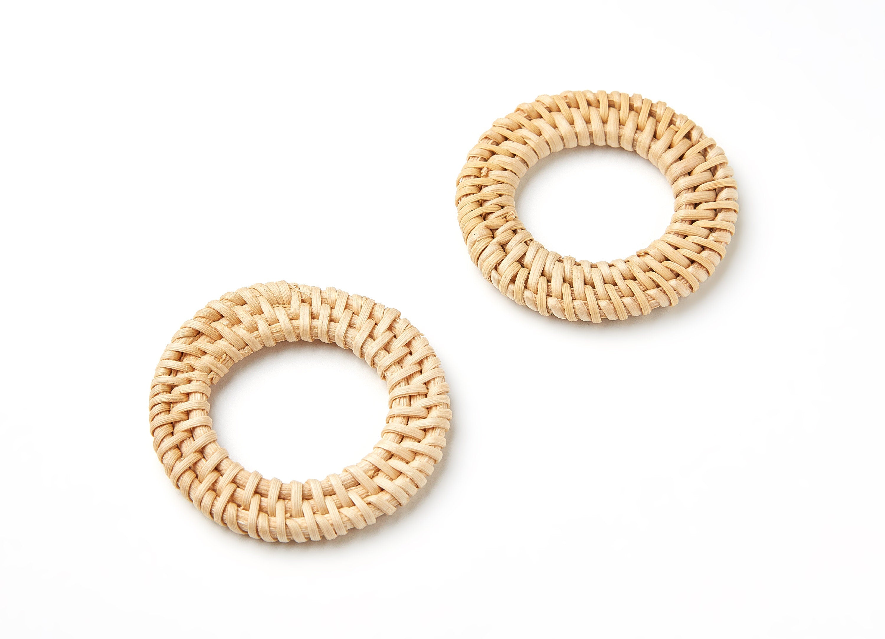 Handwoven Rattan Earrings - Round Shaped Rattan Pendant - Wooden Straw Earring - Jewelery Handmade - 52.5x52.5x4.95mm - RT1041 - DOMEDBAZAAR