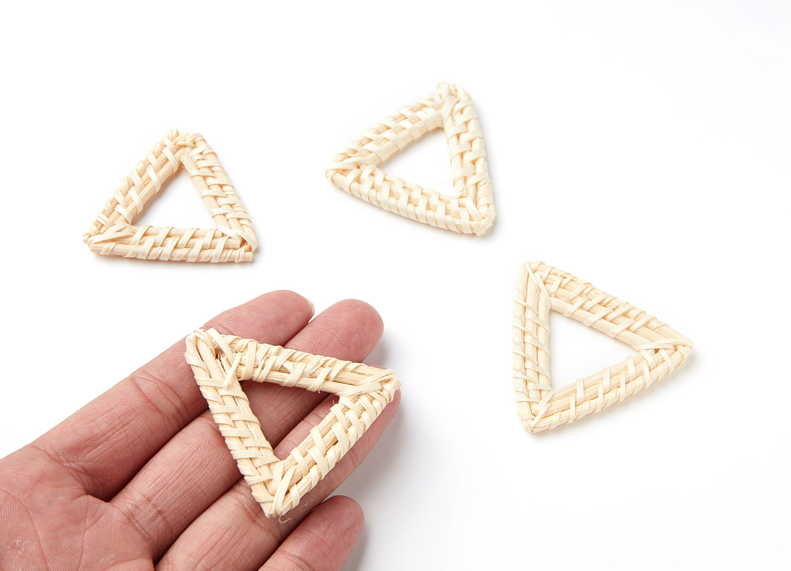 Handwoven Rattan Earrings - Triangle Shaped Rattan Pendant - Wooden Straw Earring - Jewelery Handmade - 48.8x45x3.87mm - RT1042 - DOMEDBAZAAR